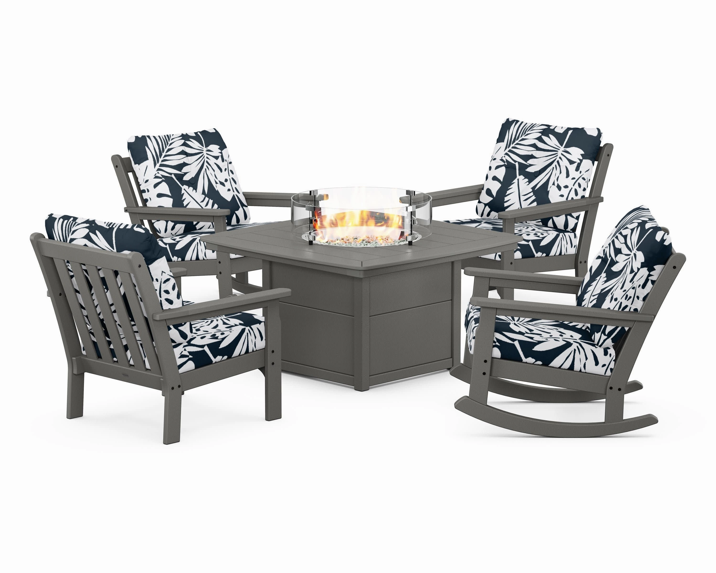 Vineyard 5-Piece Deep Seating Rocking Chair Conversation Set with Fire Pit Table