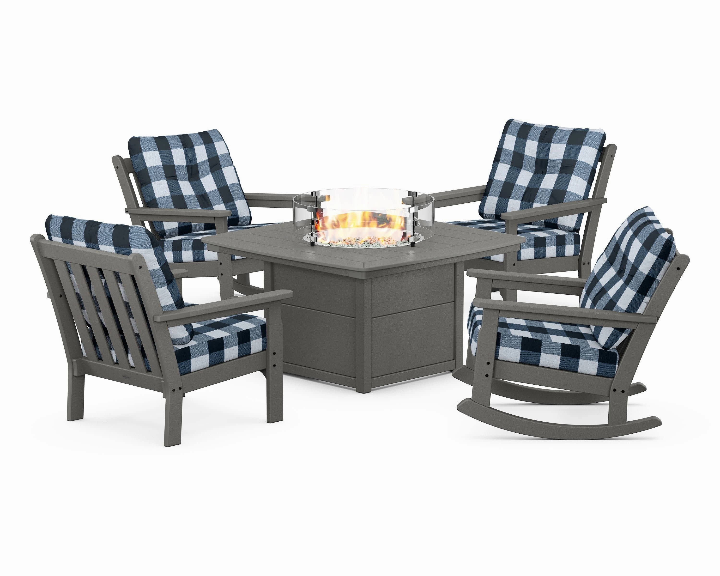 Vineyard 5-Piece Deep Seating Rocking Chair Conversation Set with Fire Pit Table