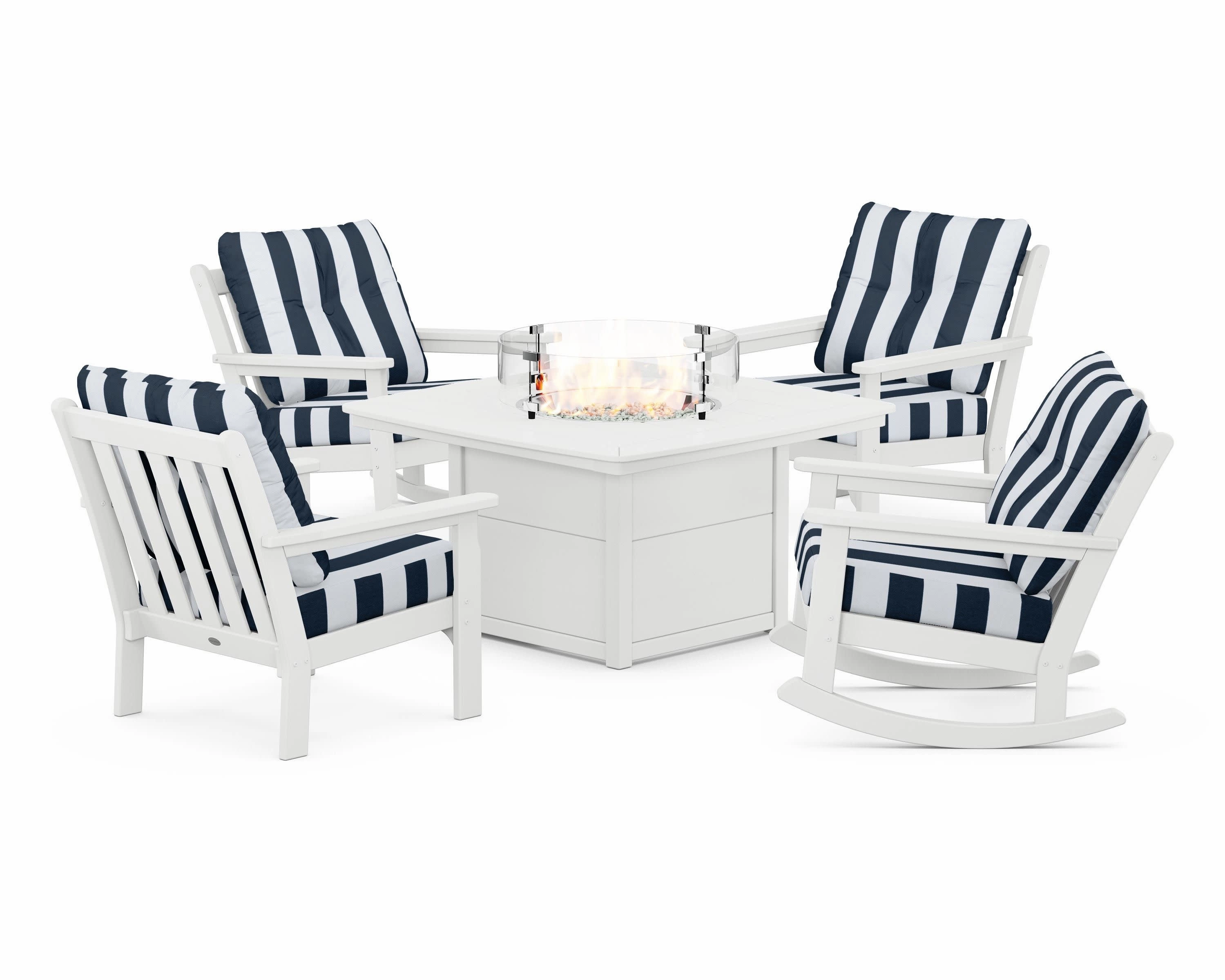 Vineyard 5-Piece Deep Seating Rocking Chair Conversation Set with Fire Pit Table