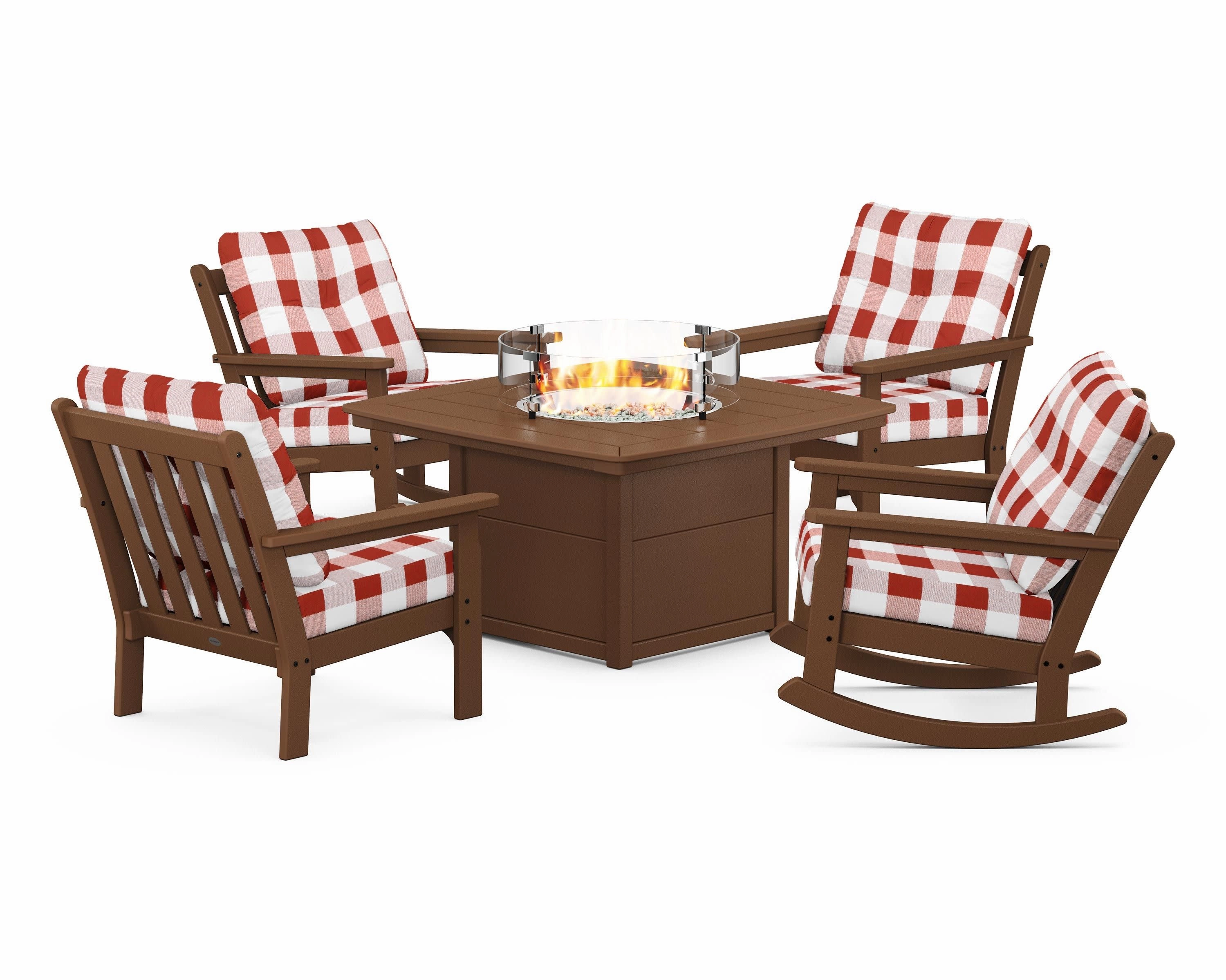 Vineyard 5-Piece Deep Seating Rocking Chair Conversation Set with Fire Pit Table