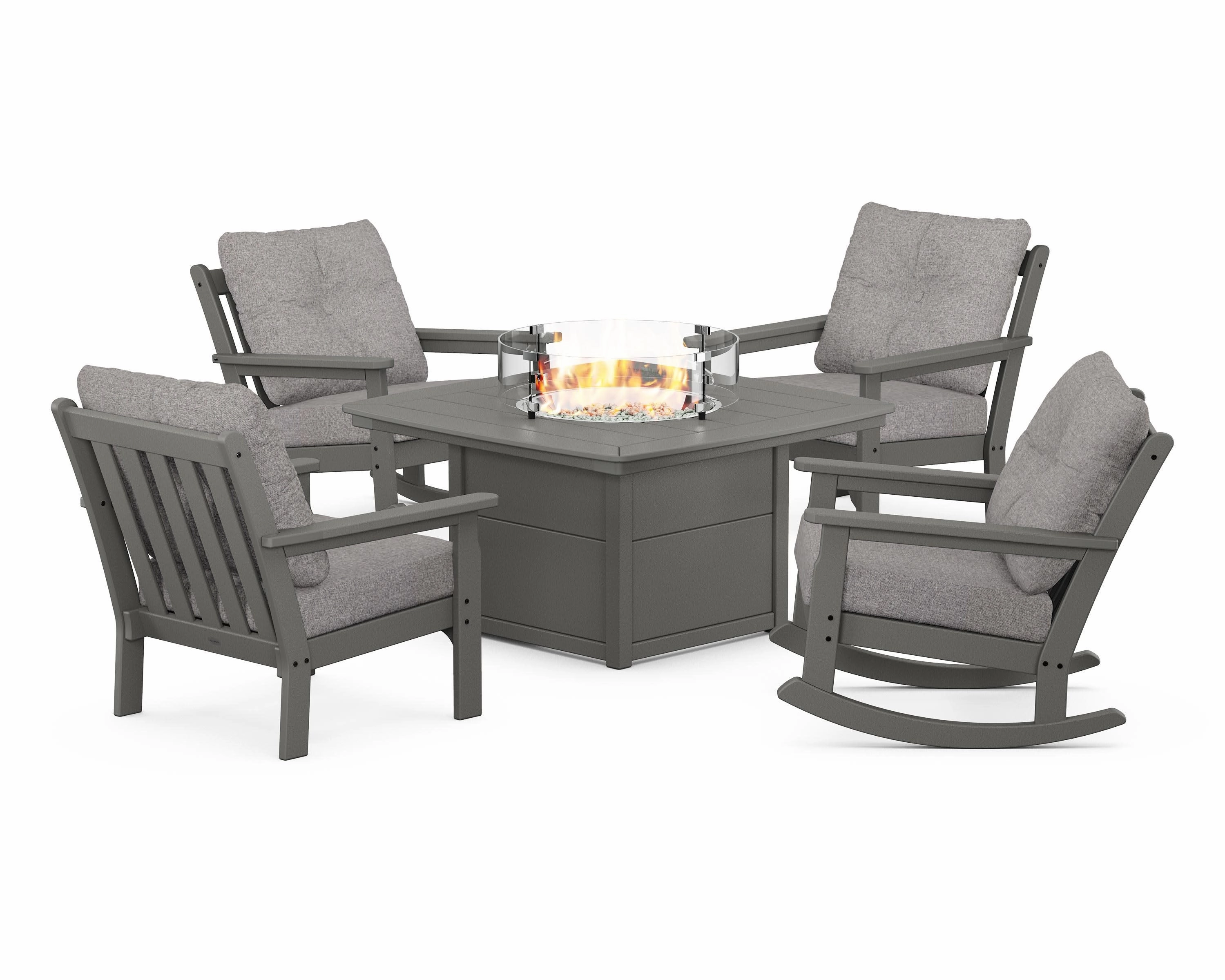 Vineyard 5-Piece Deep Seating Rocking Chair Conversation Set with Fire Pit Table