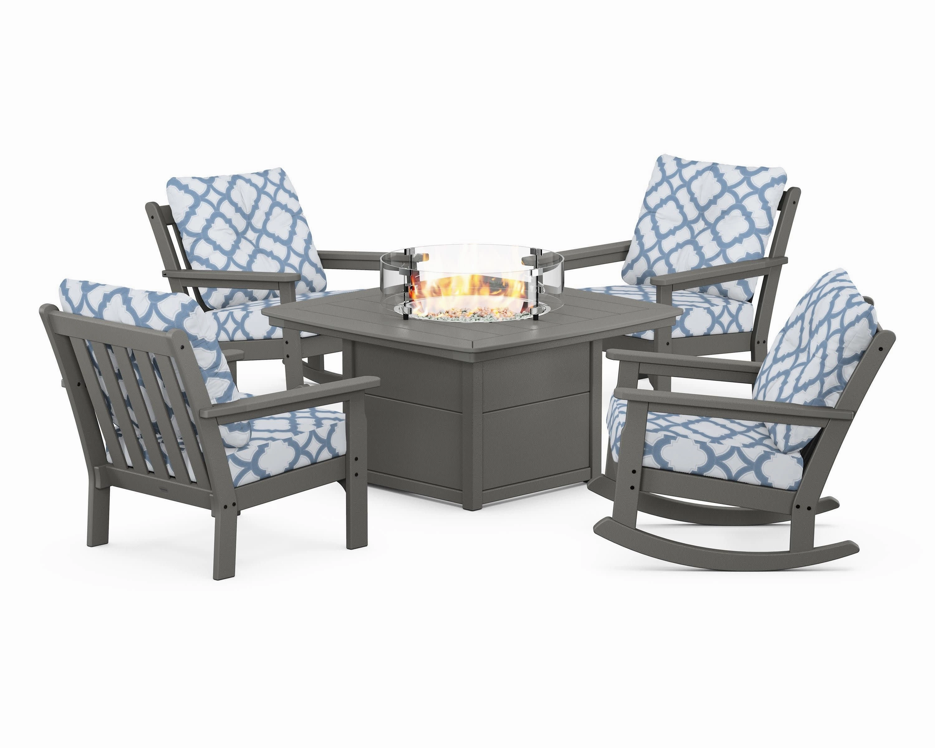 Vineyard 5-Piece Deep Seating Rocking Chair Conversation Set with Fire Pit Table