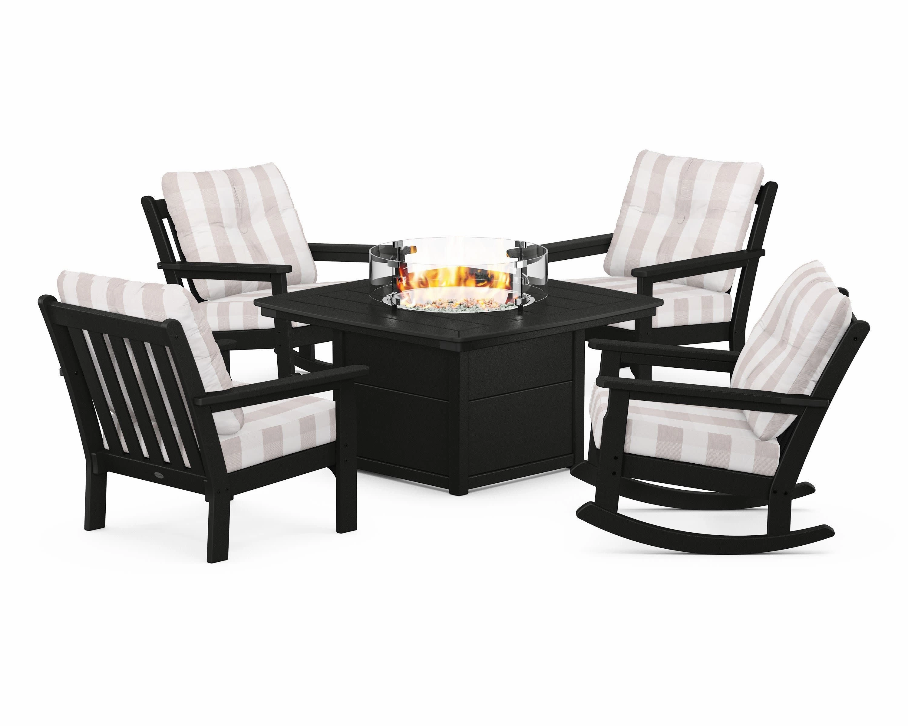 Vineyard 5-Piece Deep Seating Rocking Chair Conversation Set with Fire Pit Table
