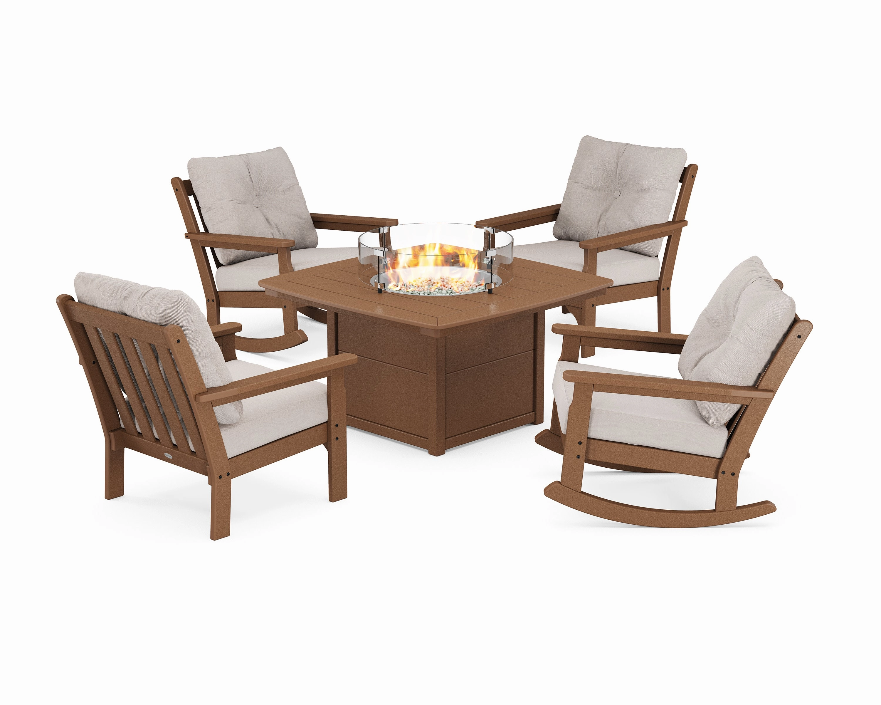 Vineyard 5-Piece Deep Seating Rocking Chair Conversation Set with Fire Pit Table