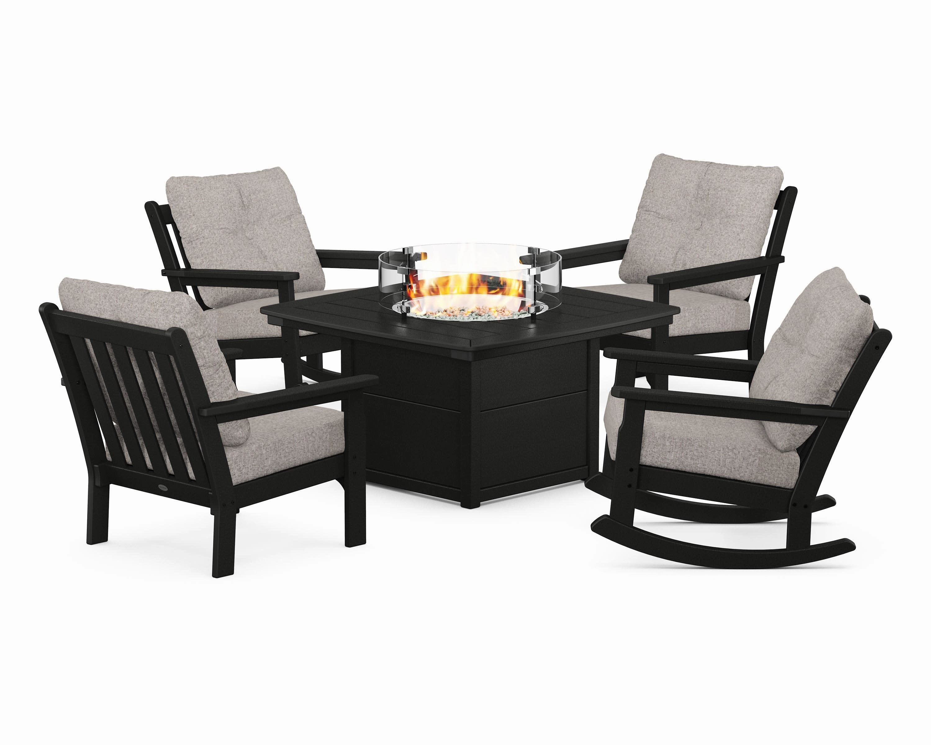 Vineyard 5-Piece Deep Seating Rocking Chair Conversation Set with Fire Pit Table