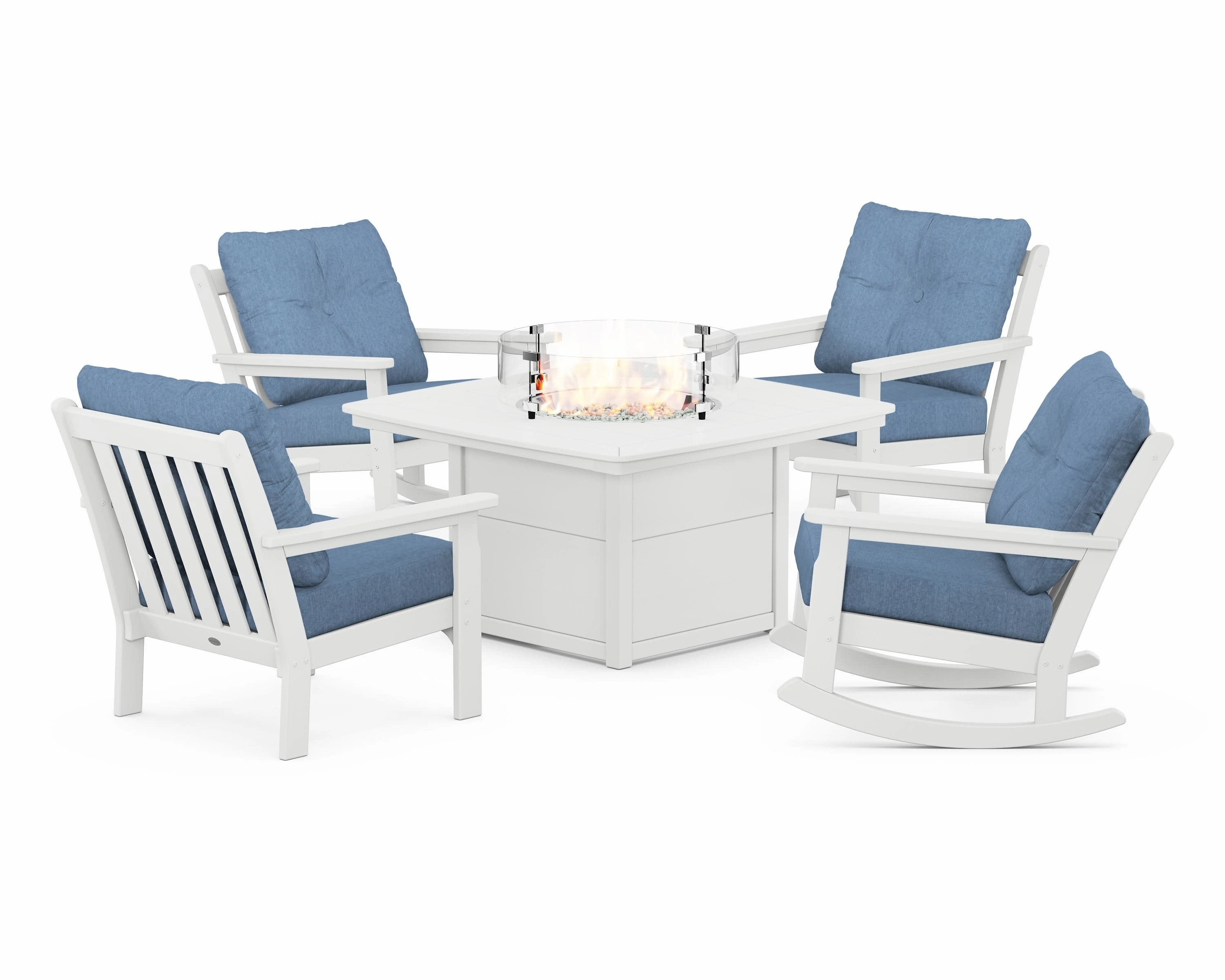 Vineyard 5-Piece Deep Seating Rocking Chair Conversation Set with Fire Pit Table