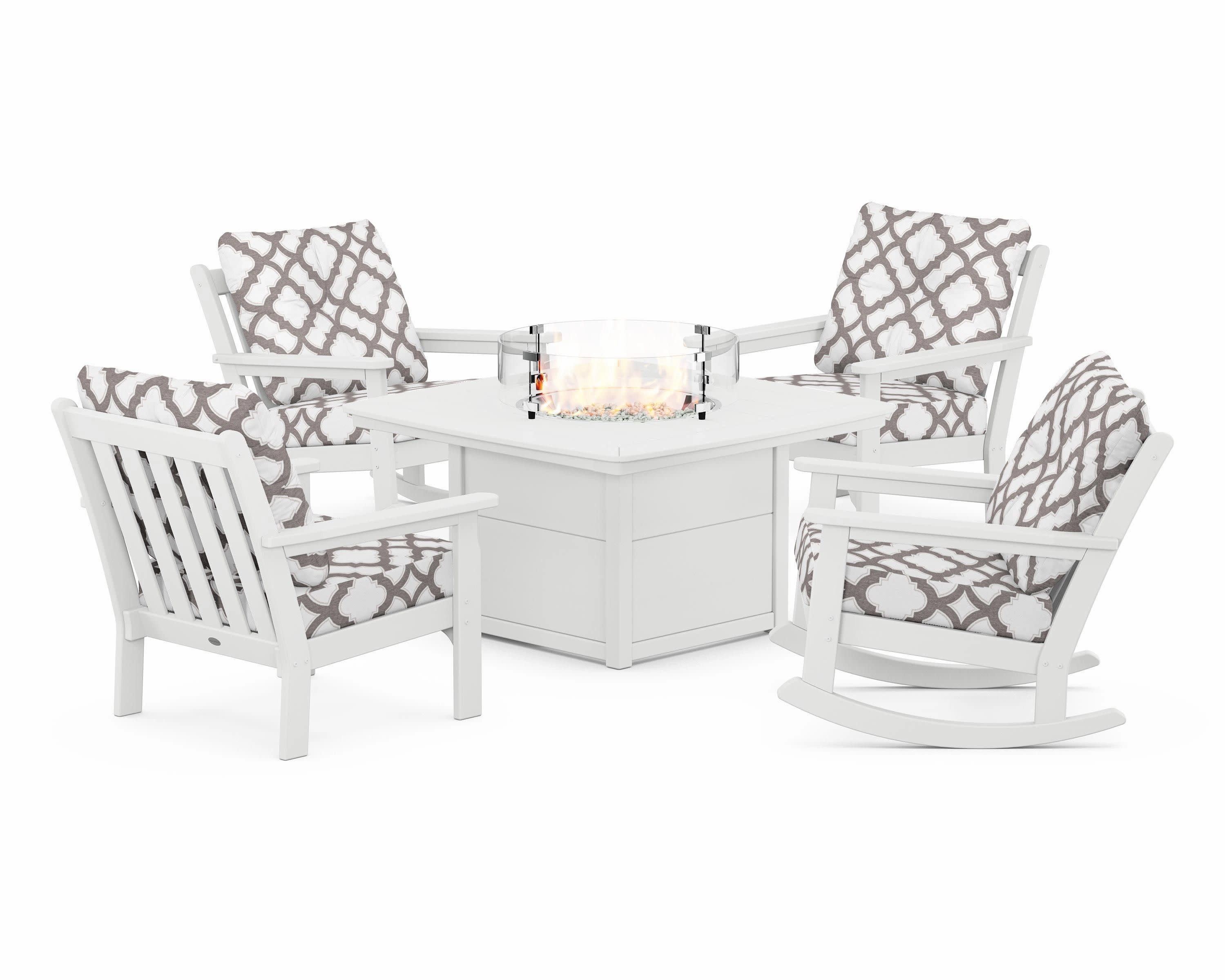 Vineyard 5-Piece Deep Seating Rocking Chair Conversation Set with Fire Pit Table