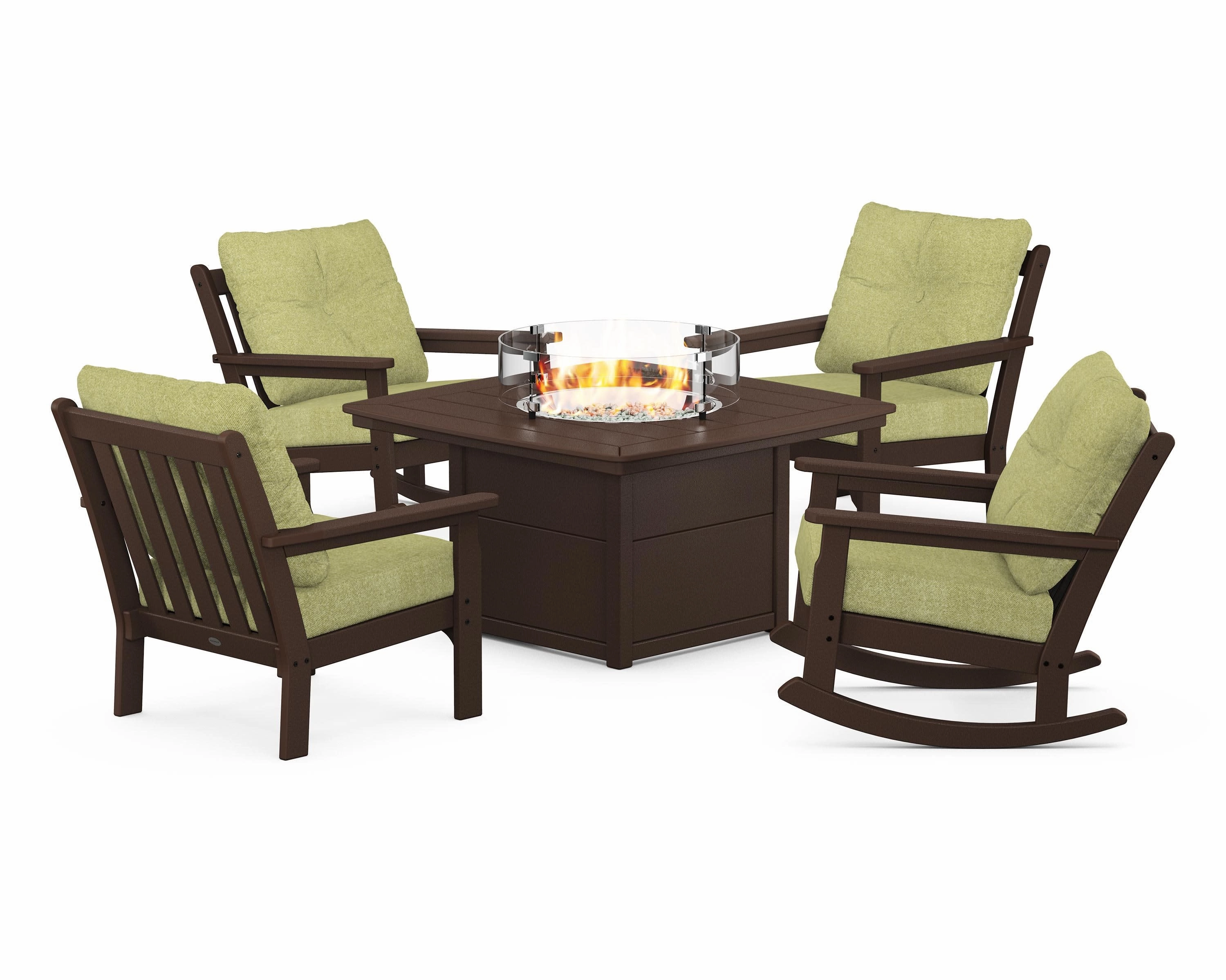 Vineyard 5-Piece Deep Seating Rocking Chair Conversation Set with Fire Pit Table
