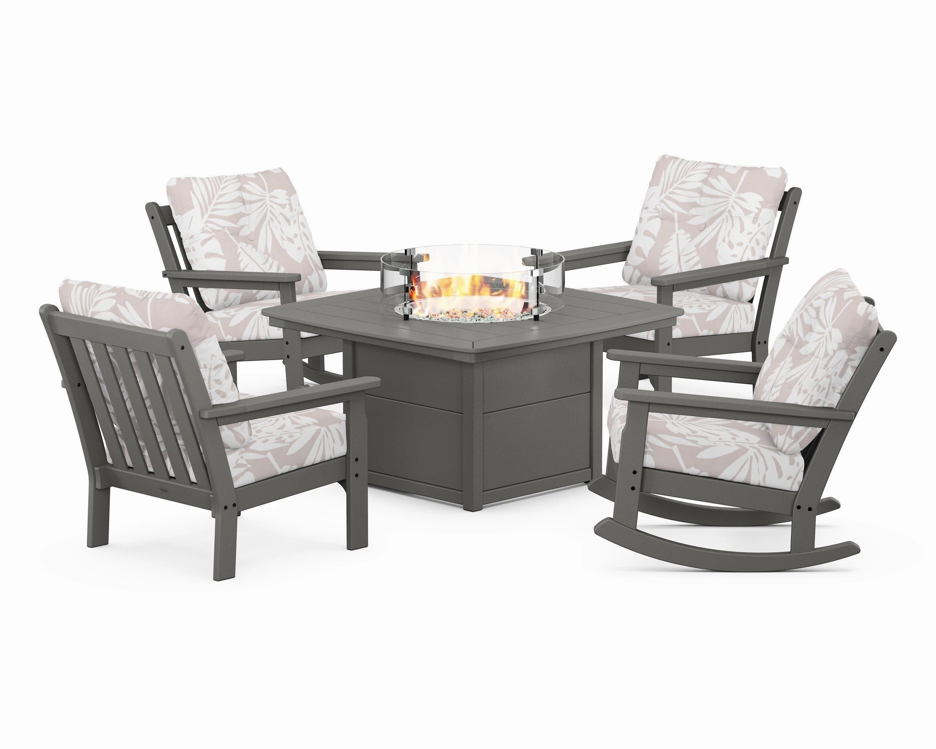 Vineyard 5-Piece Deep Seating Rocking Chair Conversation Set with Fire Pit Table