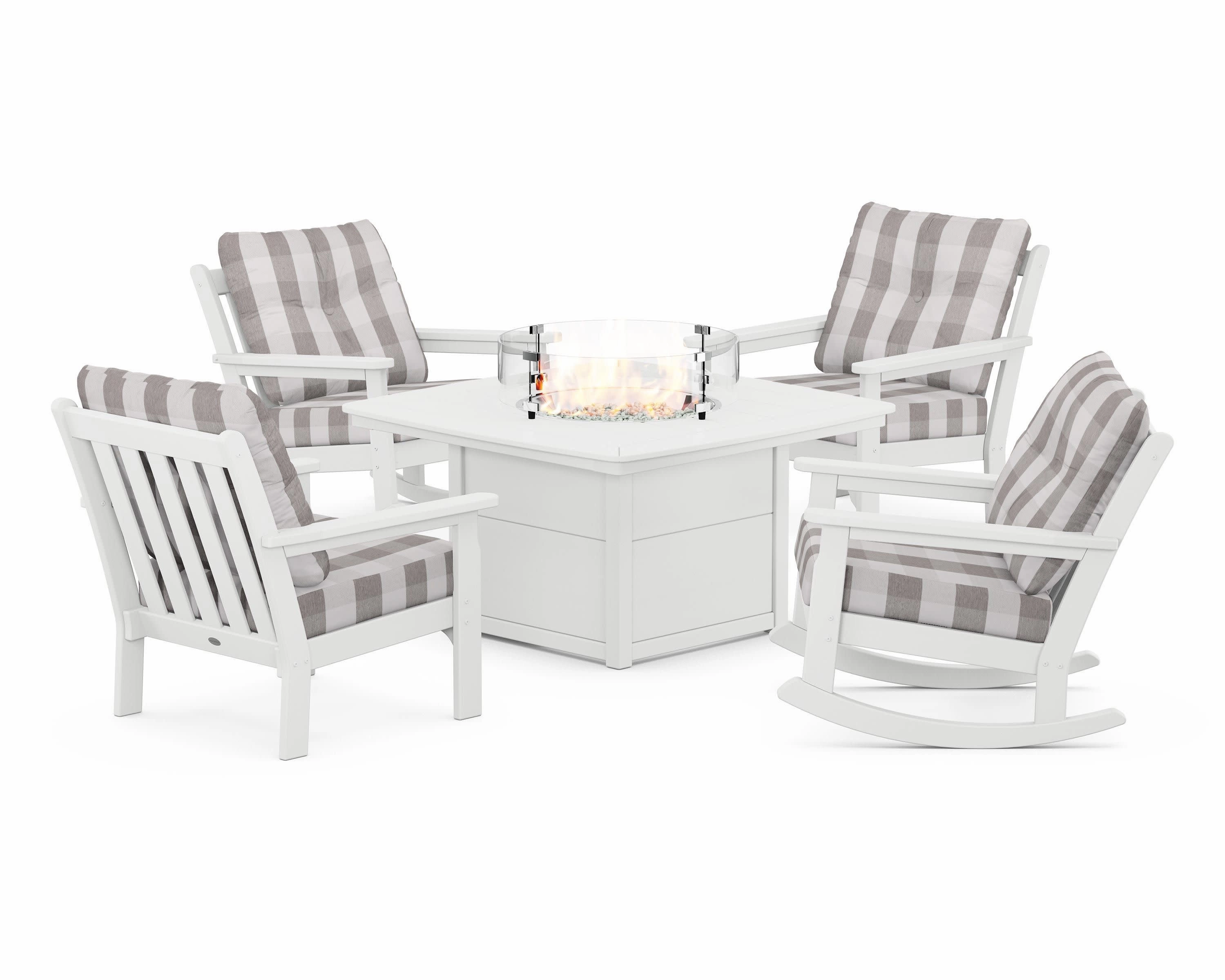 Vineyard 5-Piece Deep Seating Rocking Chair Conversation Set with Fire Pit Table