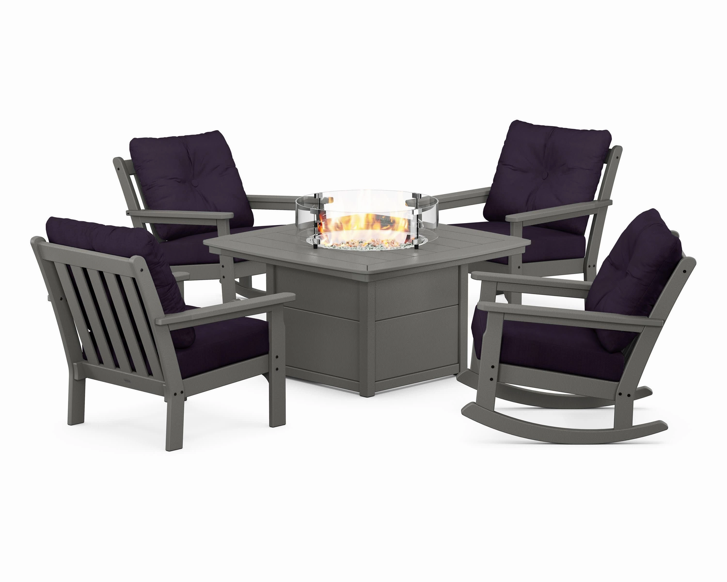 Vineyard 5-Piece Deep Seating Rocking Chair Conversation Set with Fire Pit Table