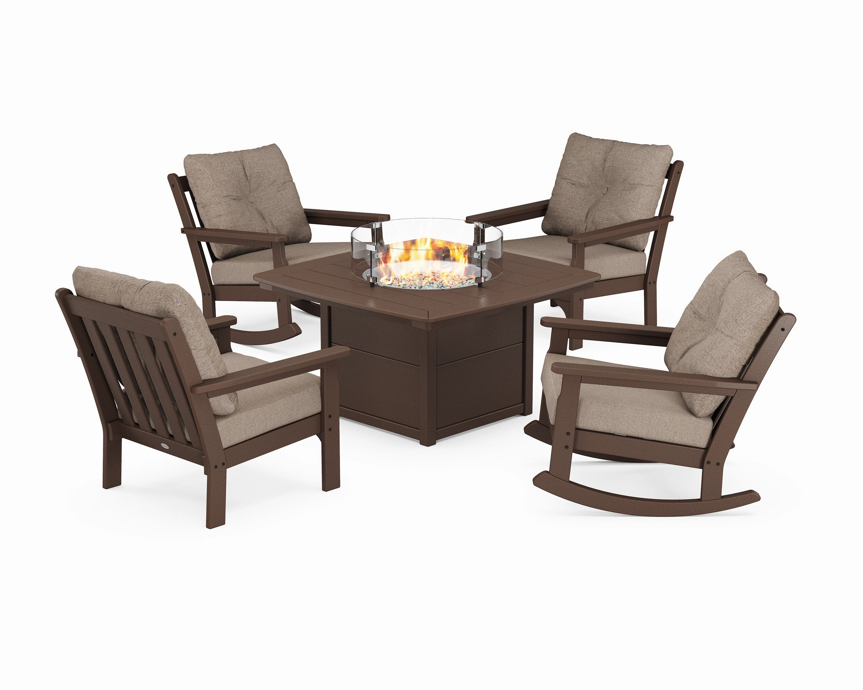 Vineyard 5-Piece Deep Seating Rocking Chair Conversation Set with Fire Pit Table