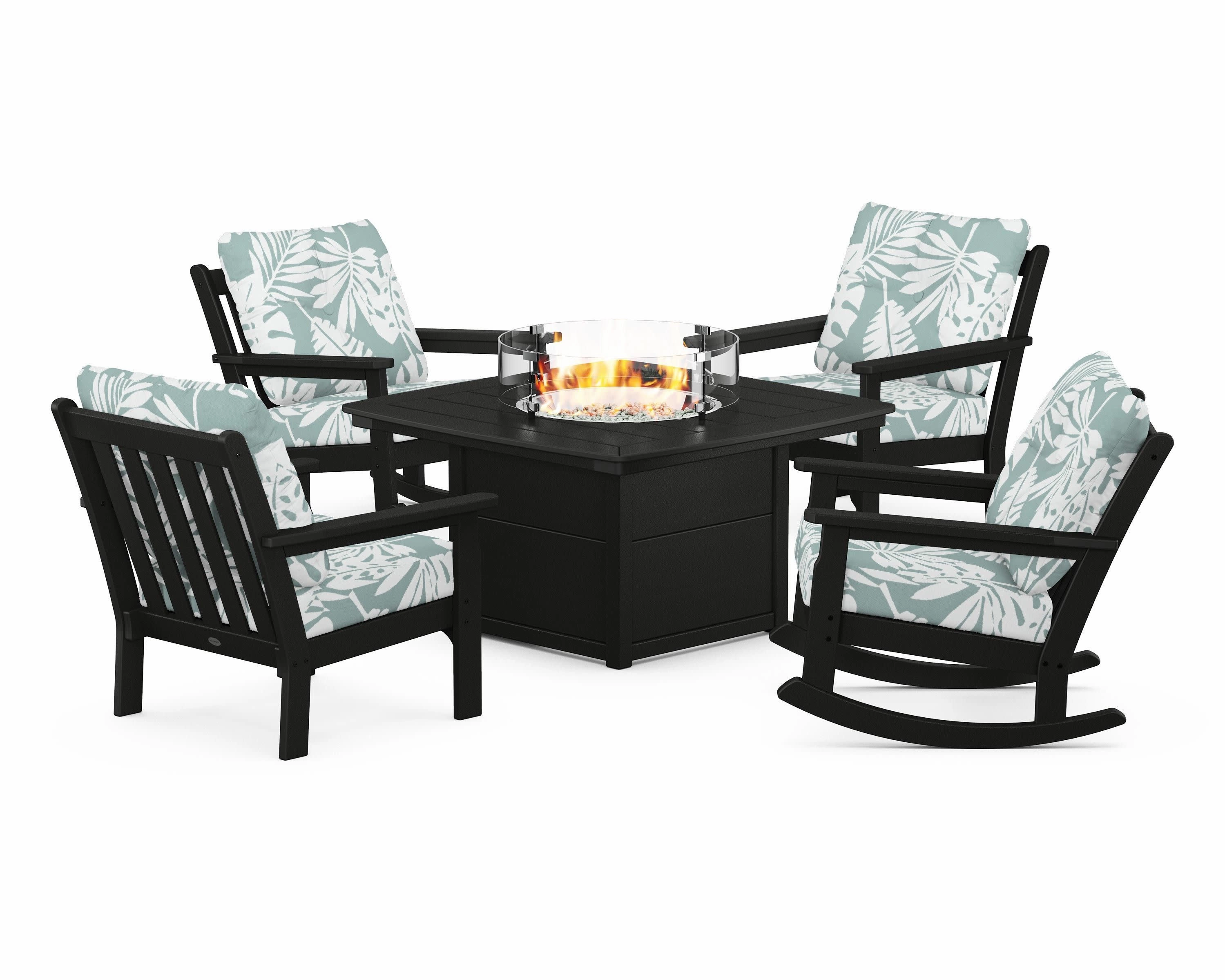 Vineyard 5-Piece Deep Seating Rocking Chair Conversation Set with Fire Pit Table