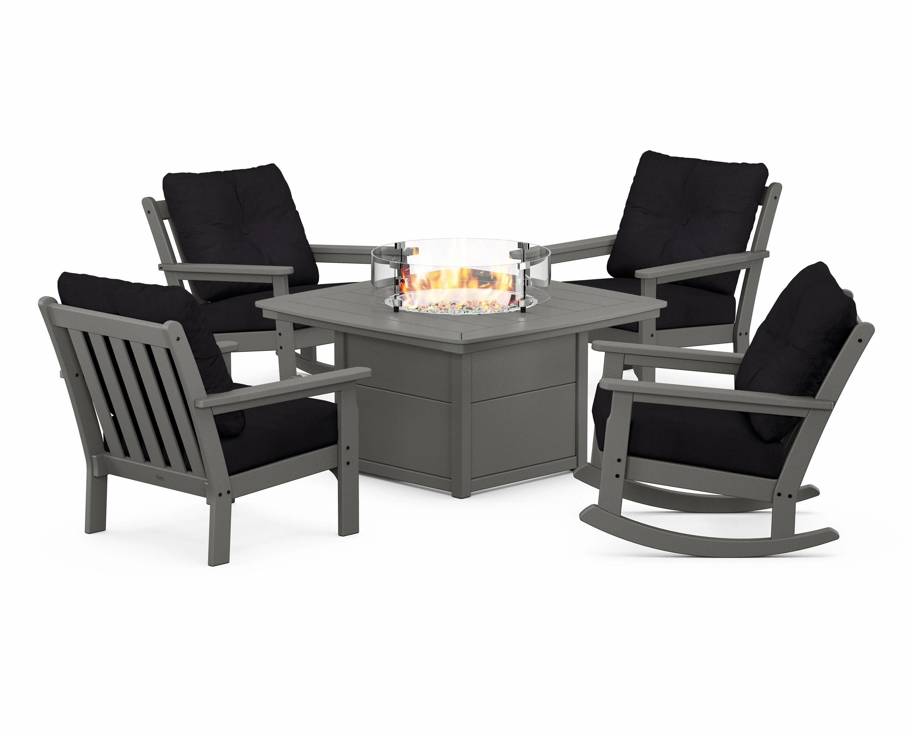 Vineyard 5-Piece Deep Seating Rocking Chair Conversation Set with Fire Pit Table