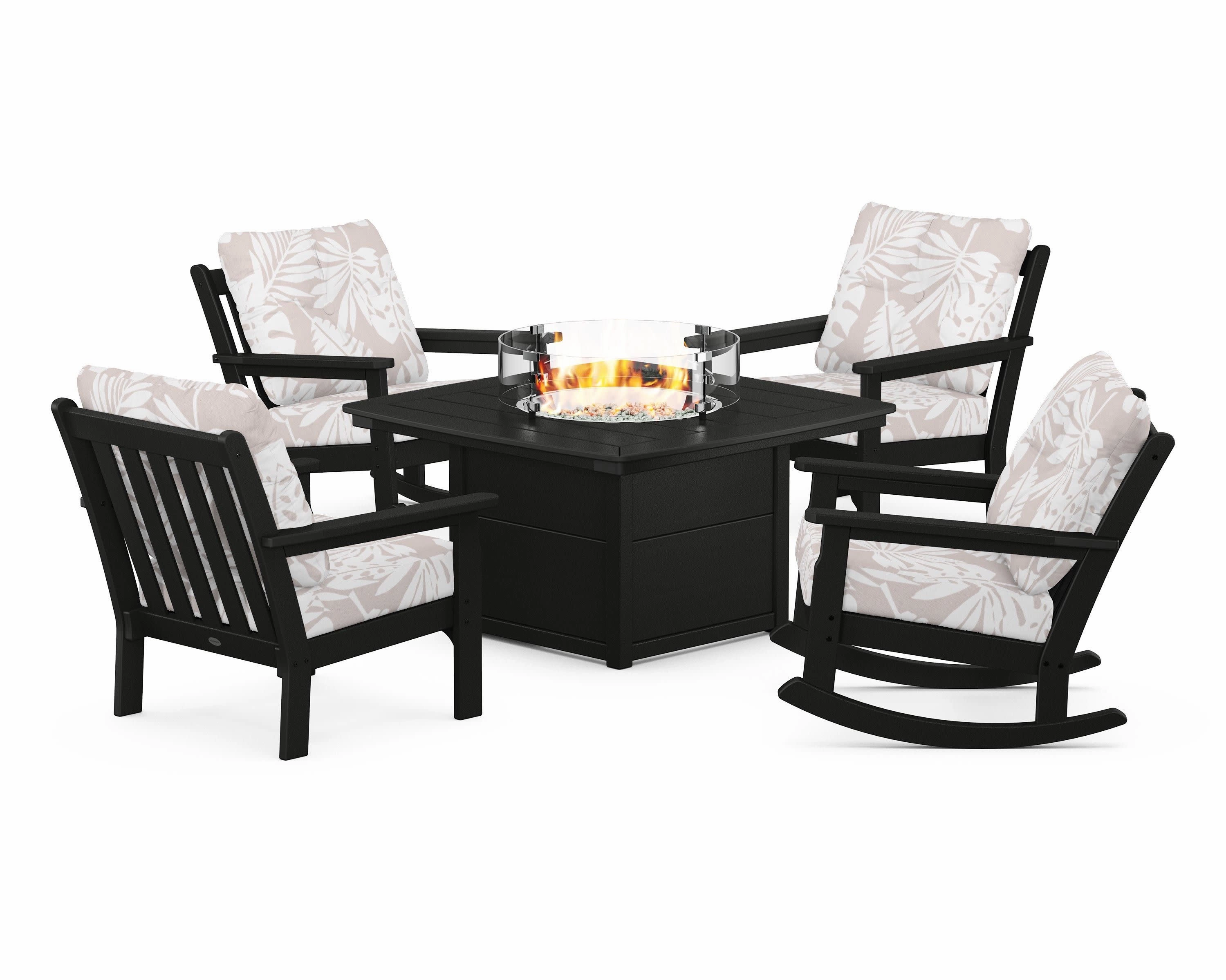Vineyard 5-Piece Deep Seating Rocking Chair Conversation Set with Fire Pit Table