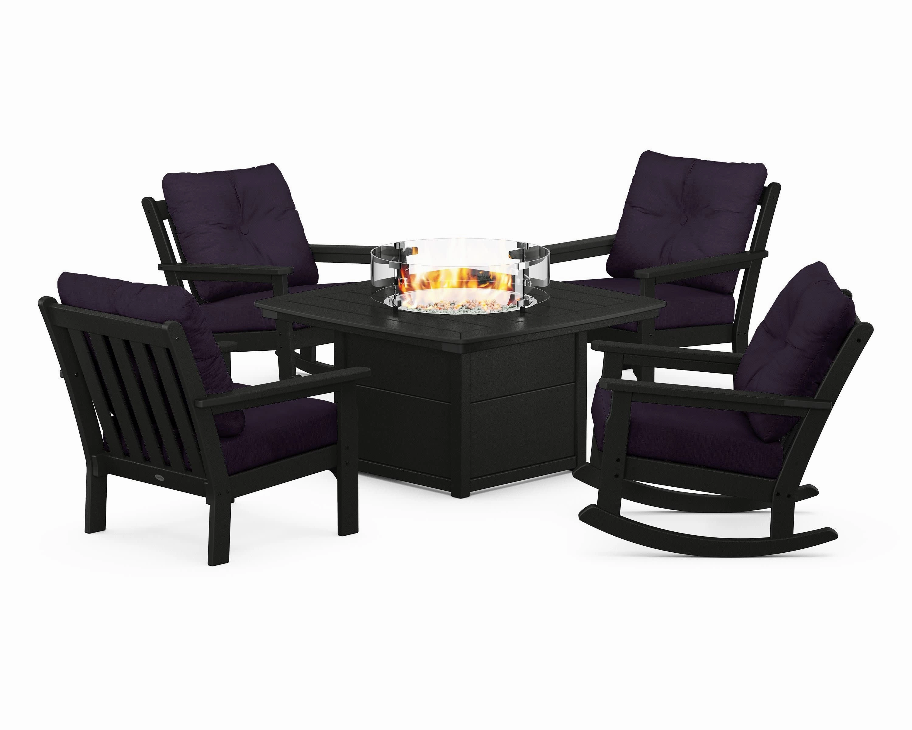 Vineyard 5-Piece Deep Seating Rocking Chair Conversation Set with Fire Pit Table
