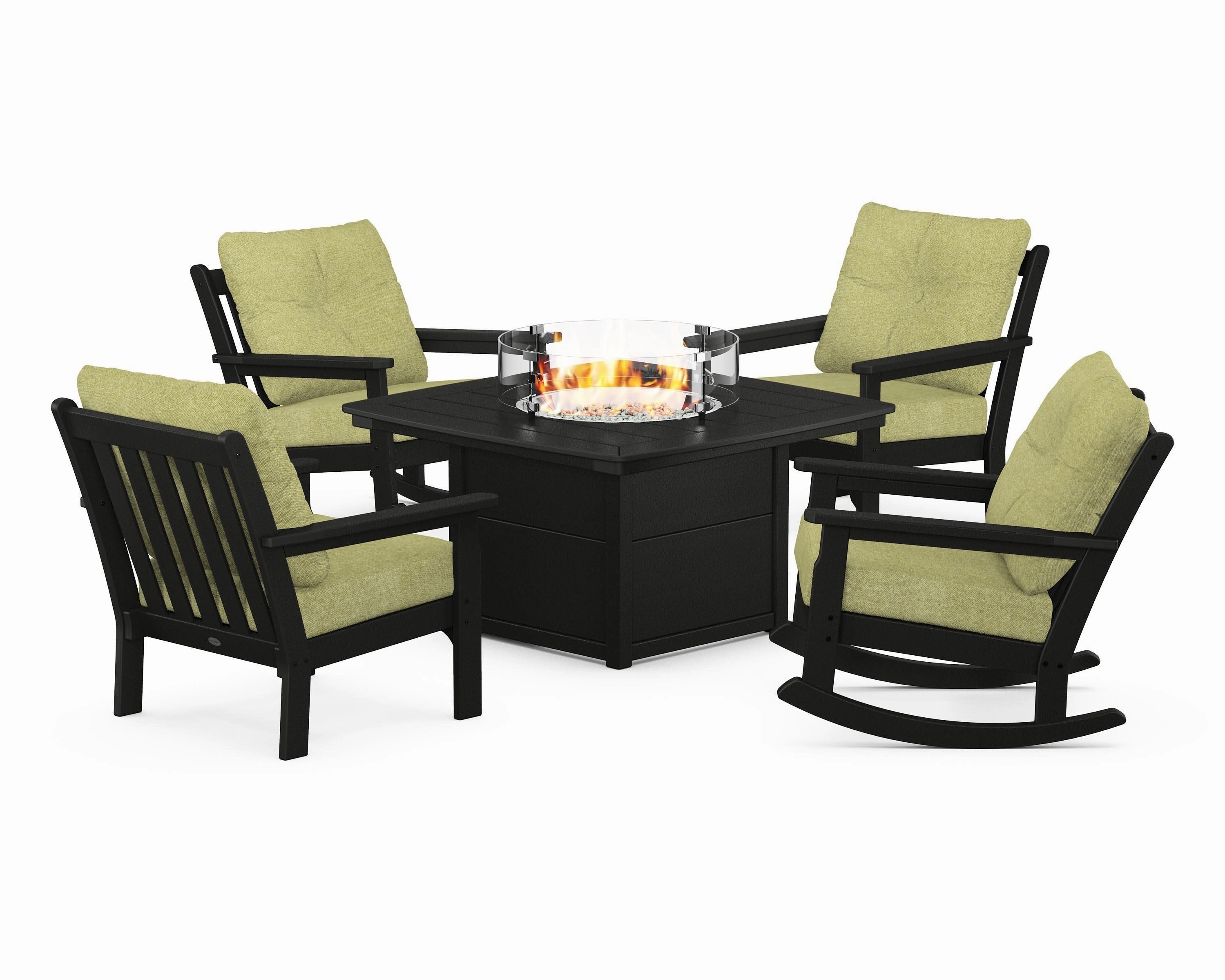 Vineyard 5-Piece Deep Seating Rocking Chair Conversation Set with Fire Pit Table