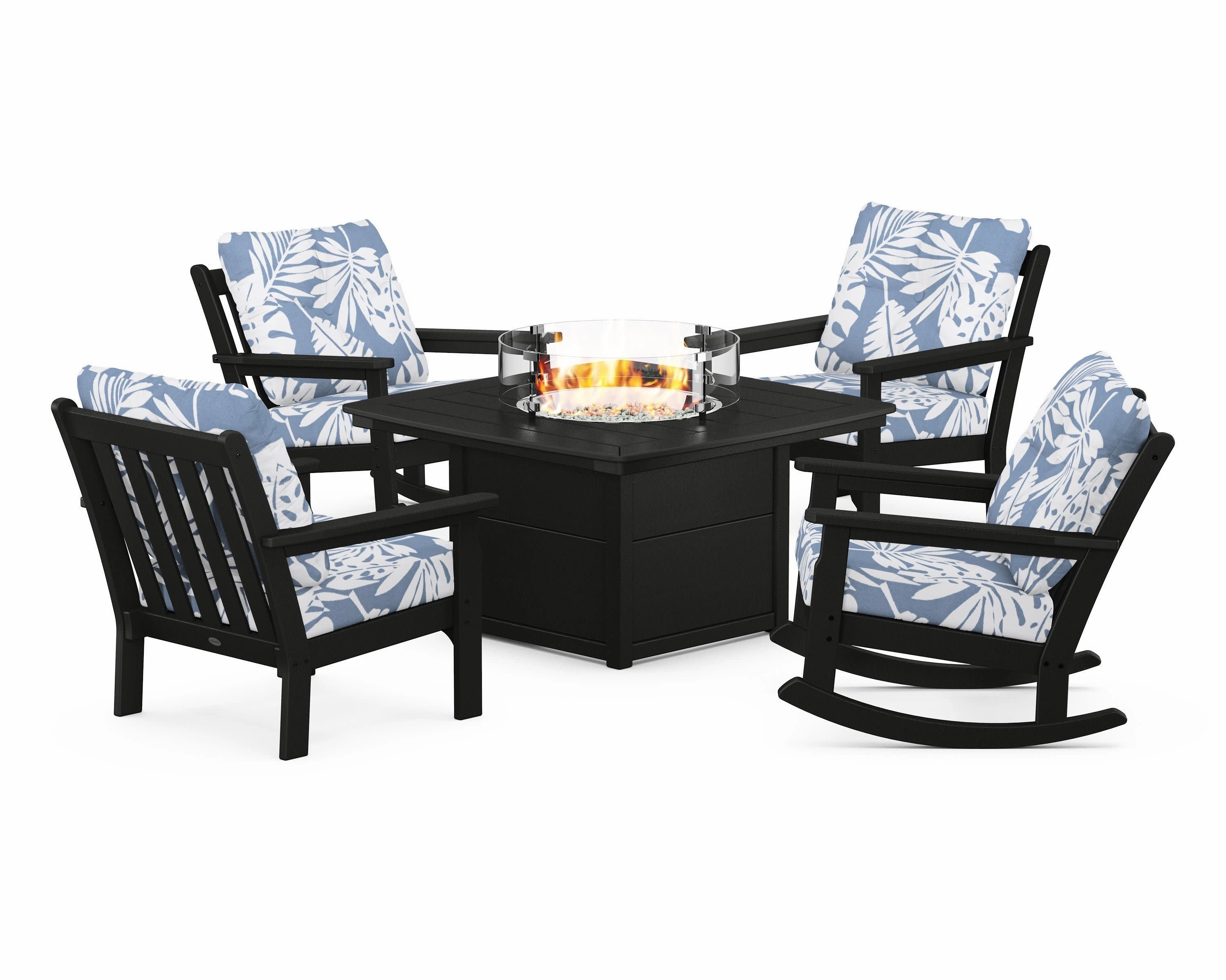 Vineyard 5-Piece Deep Seating Rocking Chair Conversation Set with Fire Pit Table