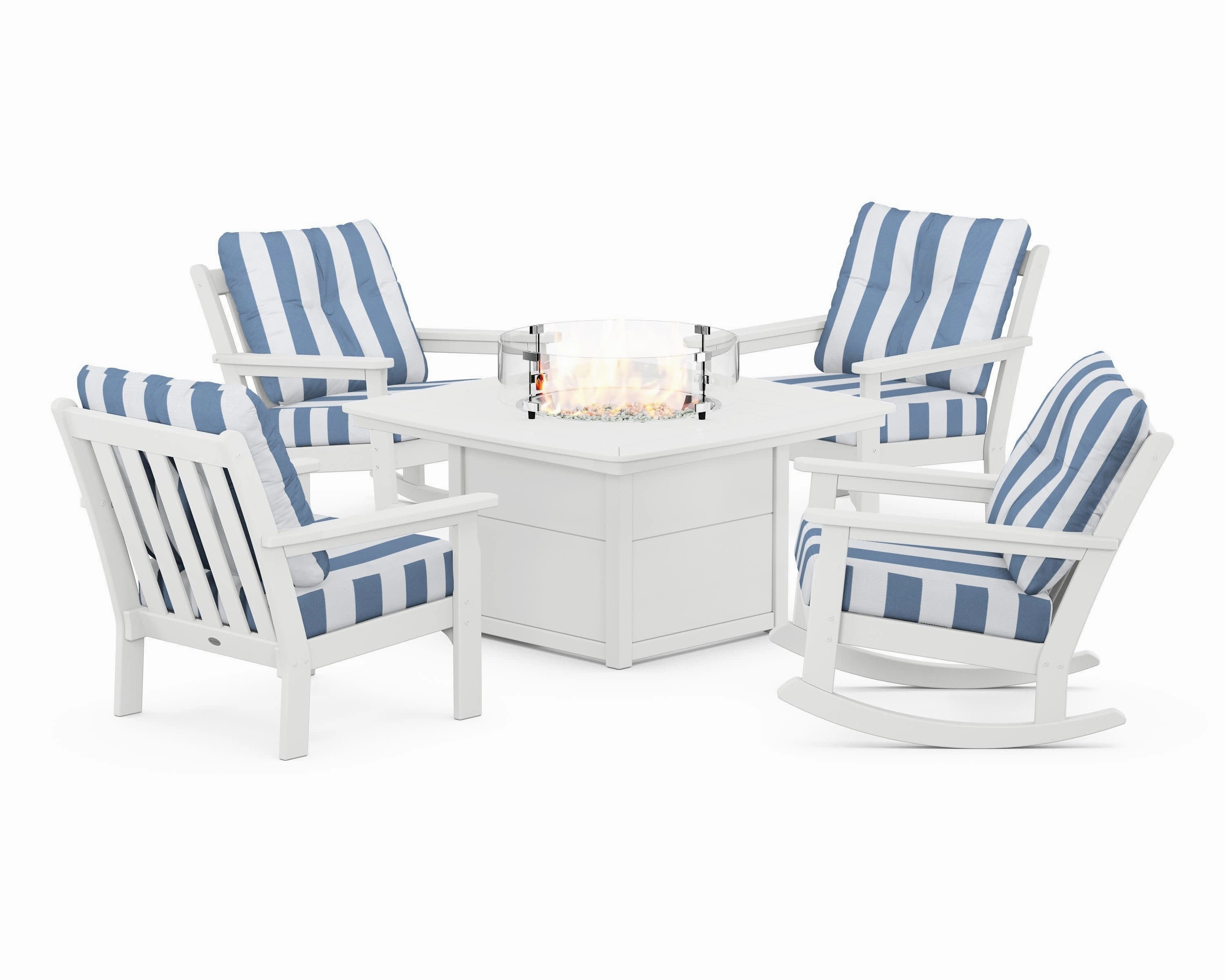 Vineyard 5-Piece Deep Seating Rocking Chair Conversation Set with Fire Pit Table