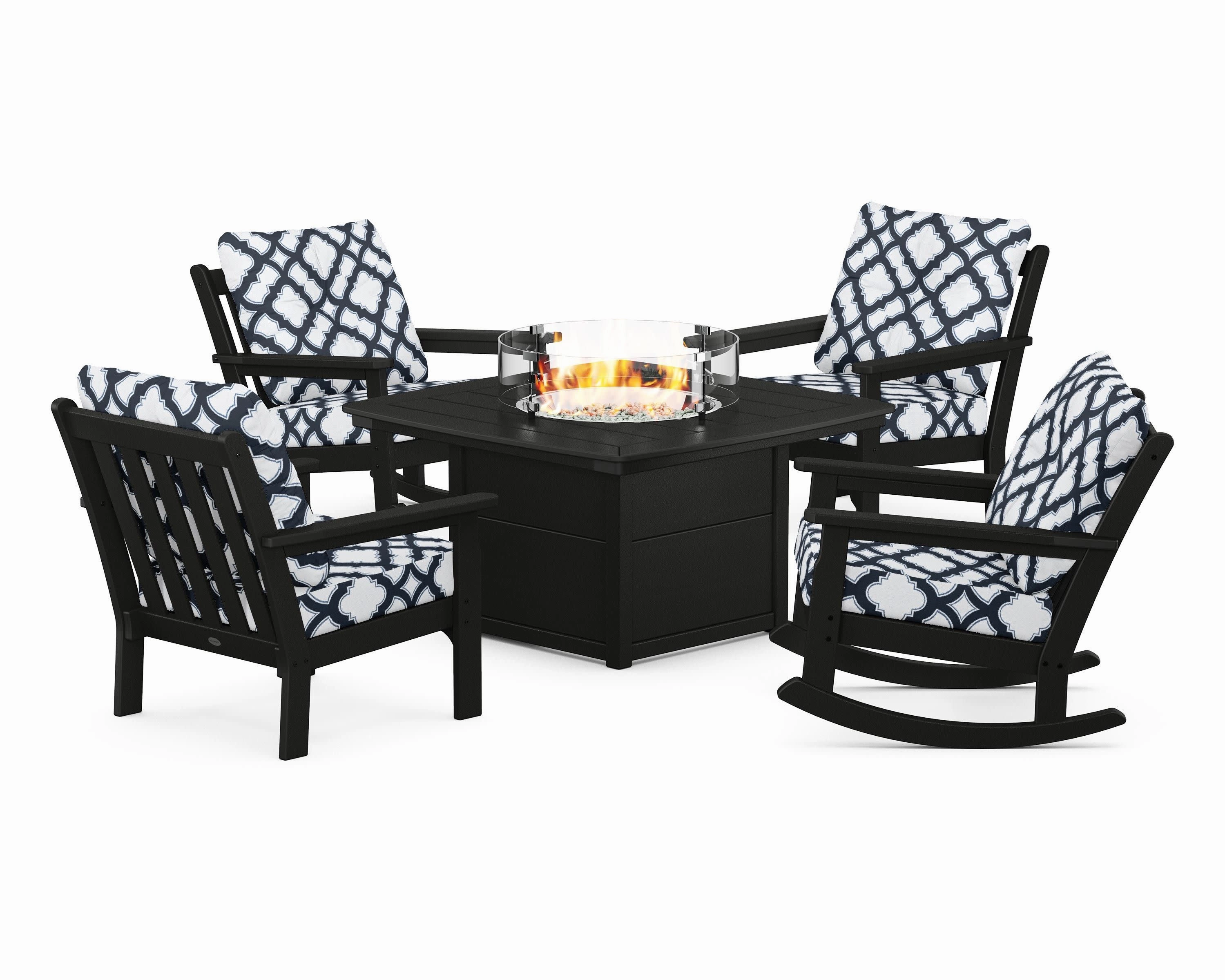 Vineyard 5-Piece Deep Seating Rocking Chair Conversation Set with Fire Pit Table