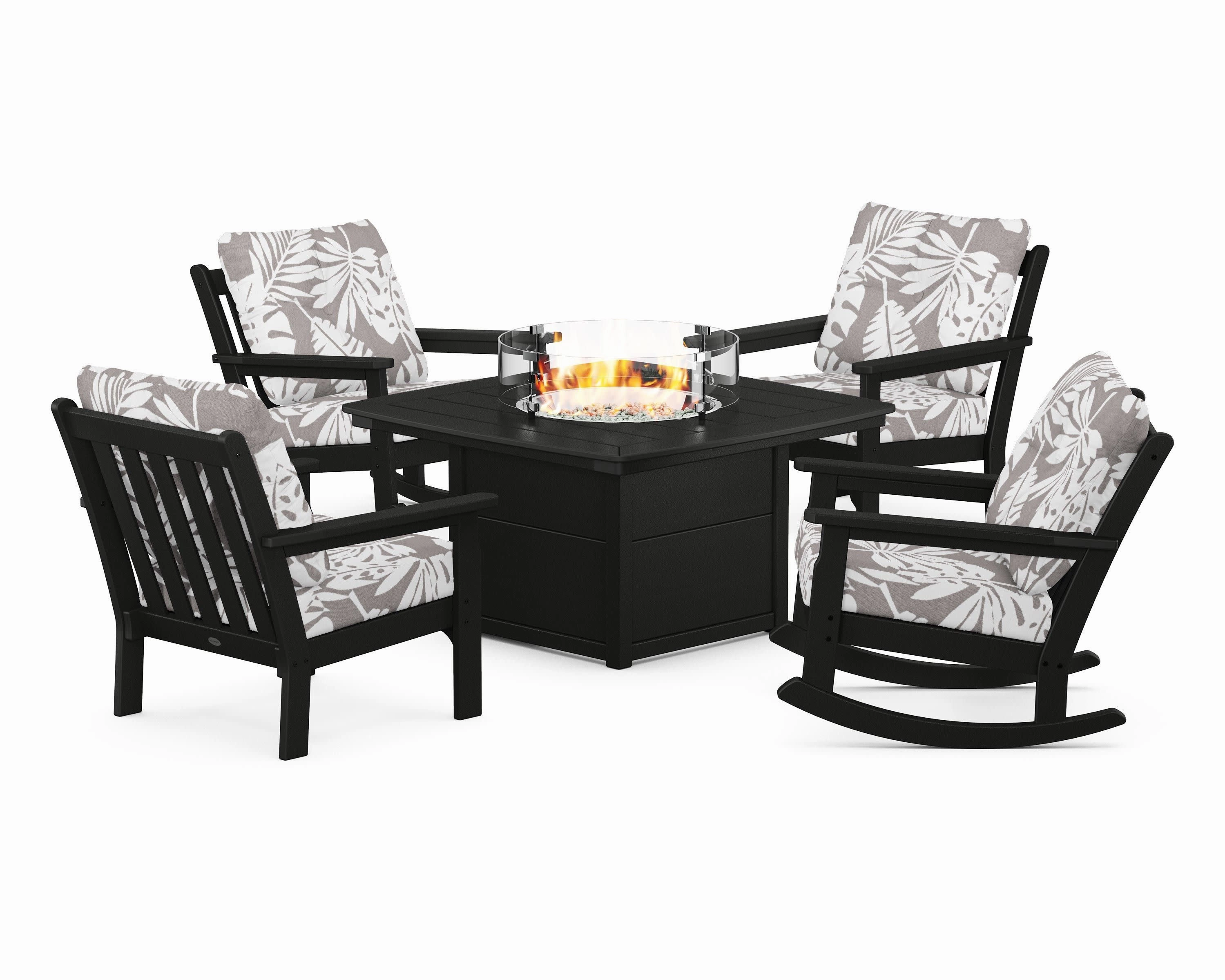 Vineyard 5-Piece Deep Seating Rocking Chair Conversation Set with Fire Pit Table
