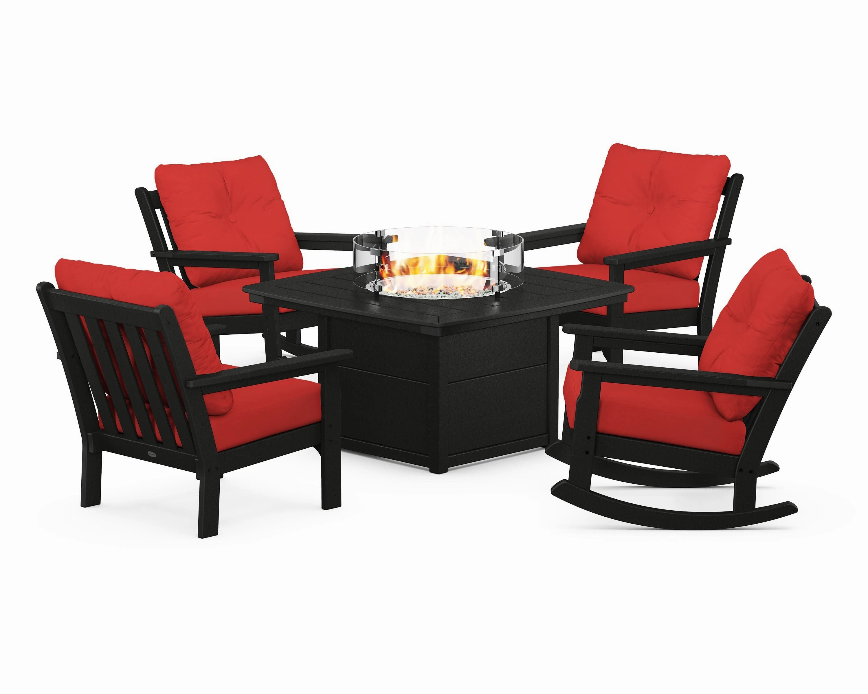 Vineyard 5-Piece Deep Seating Rocking Chair Conversation Set with Fire Pit Table