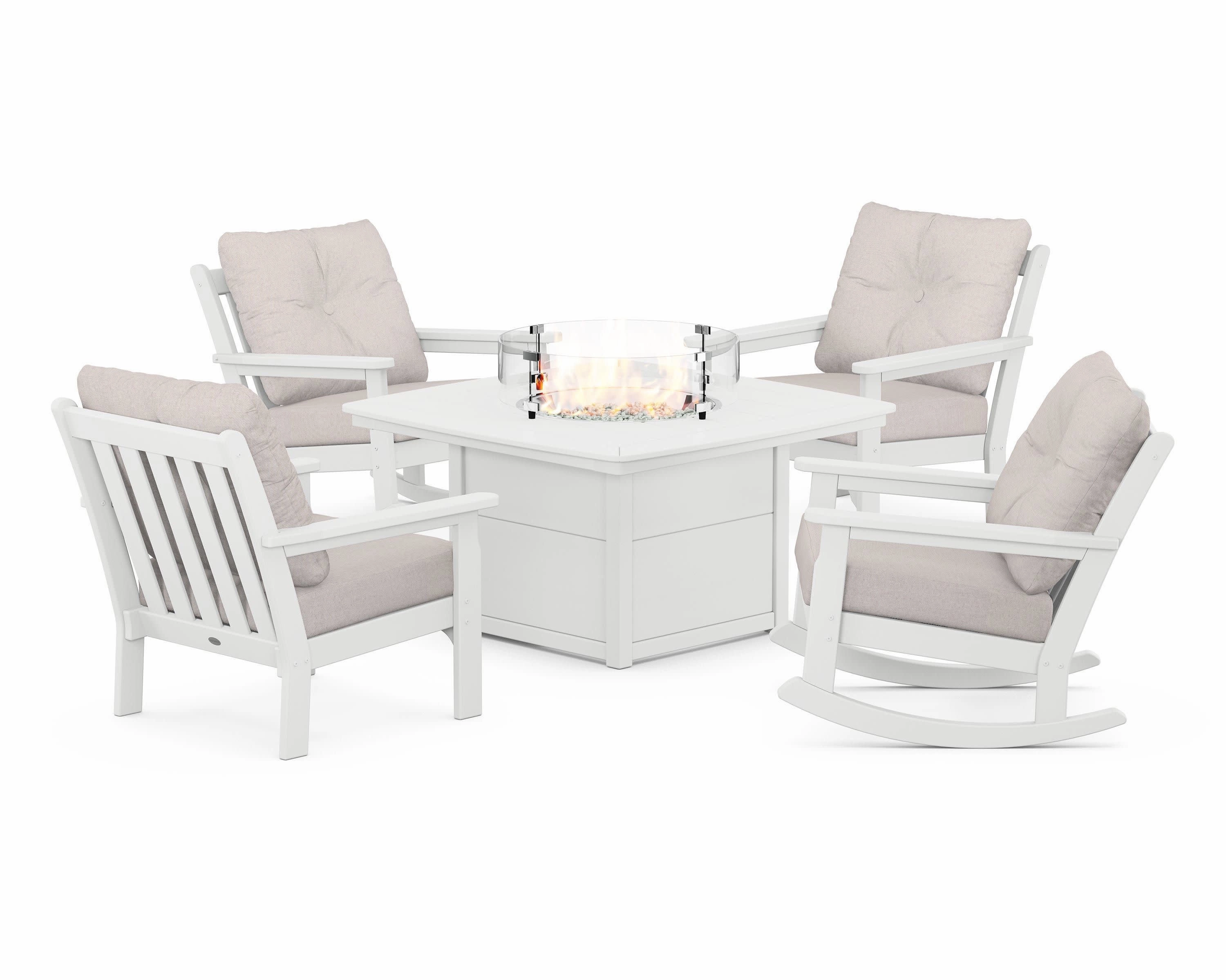 Vineyard 5-Piece Deep Seating Rocking Chair Conversation Set with Fire Pit Table