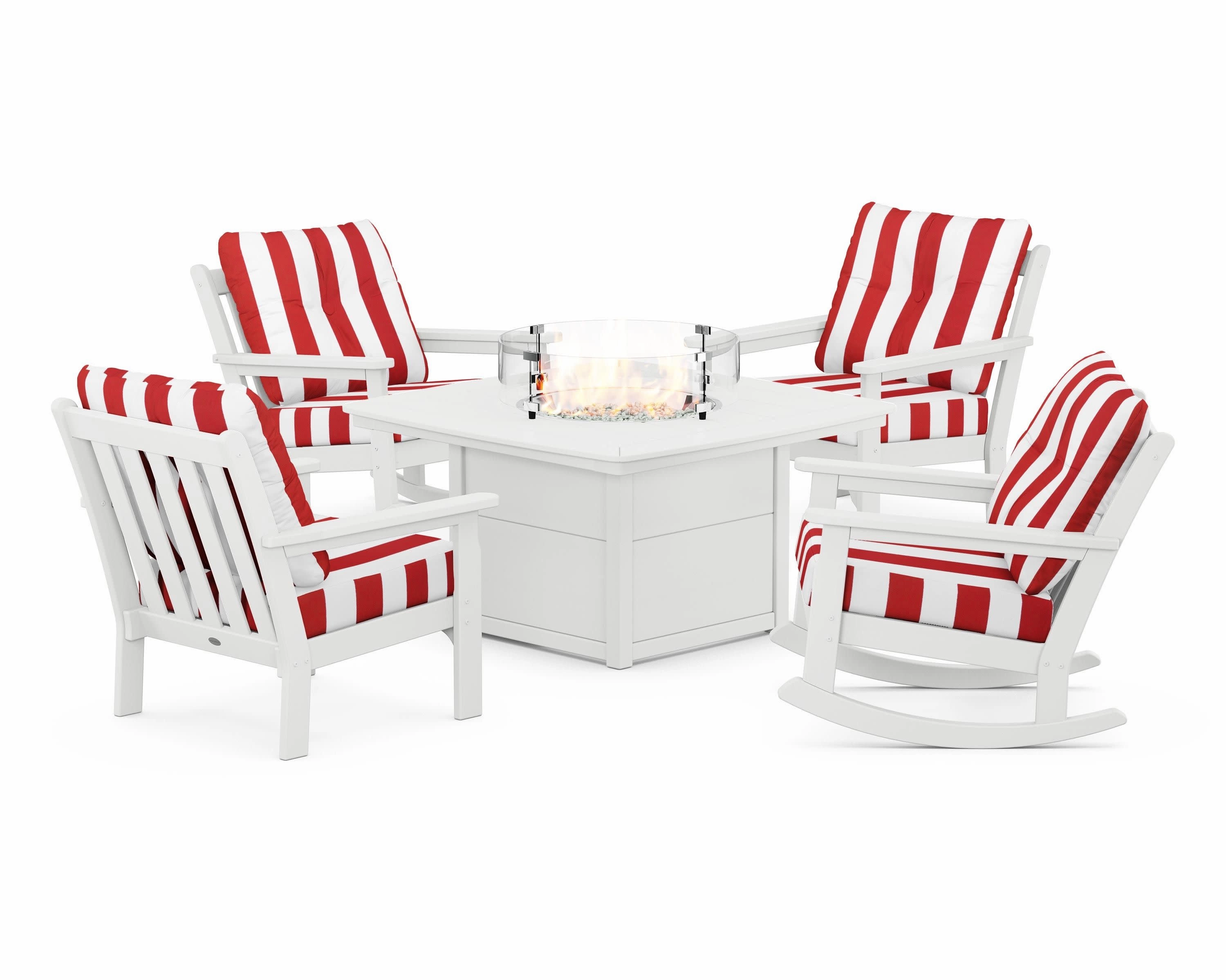 Vineyard 5-Piece Deep Seating Rocking Chair Conversation Set with Fire Pit Table