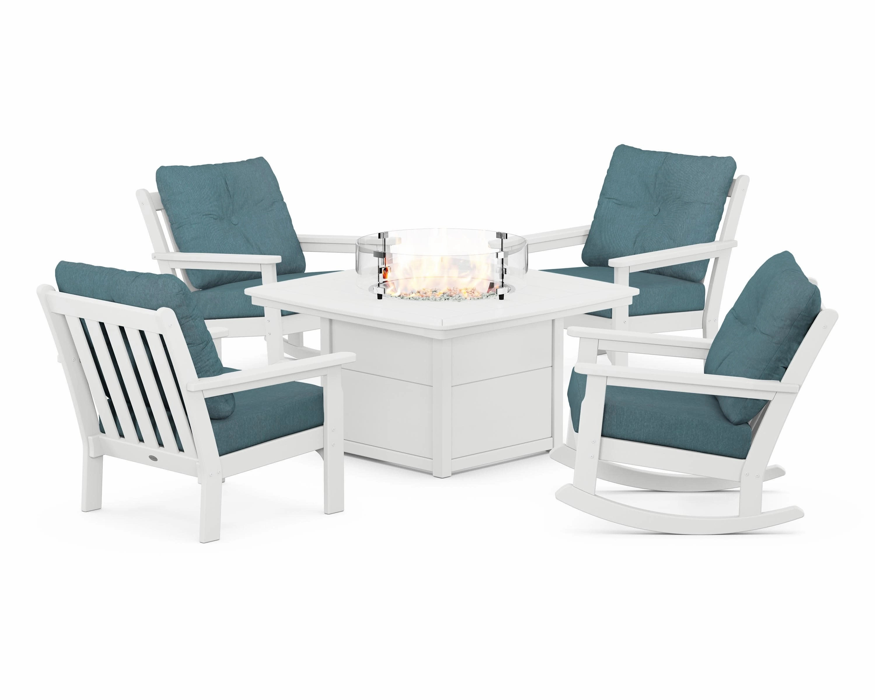 Vineyard 5-Piece Deep Seating Rocking Chair Conversation Set with Fire Pit Table