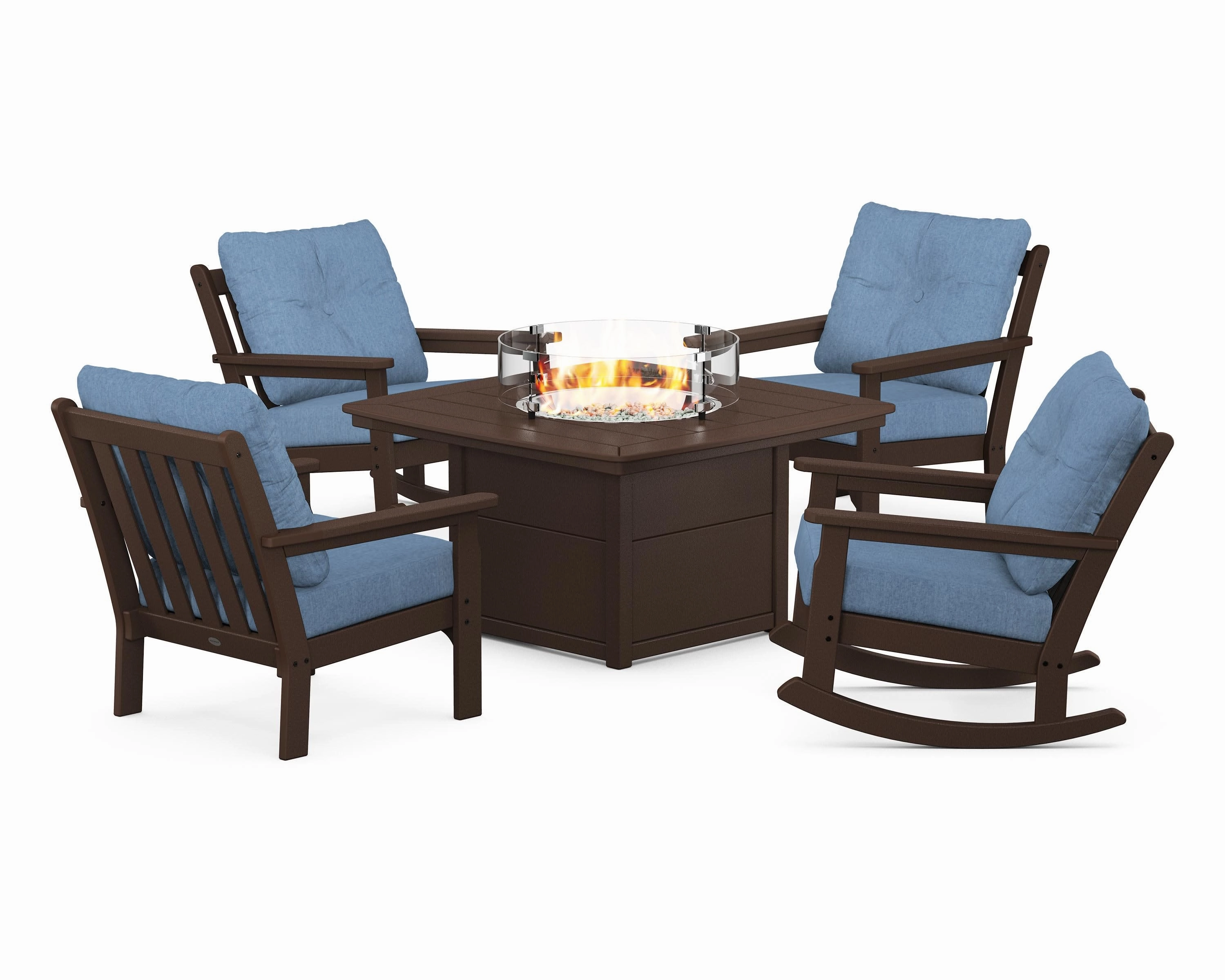 Vineyard 5-Piece Deep Seating Rocking Chair Conversation Set with Fire Pit Table