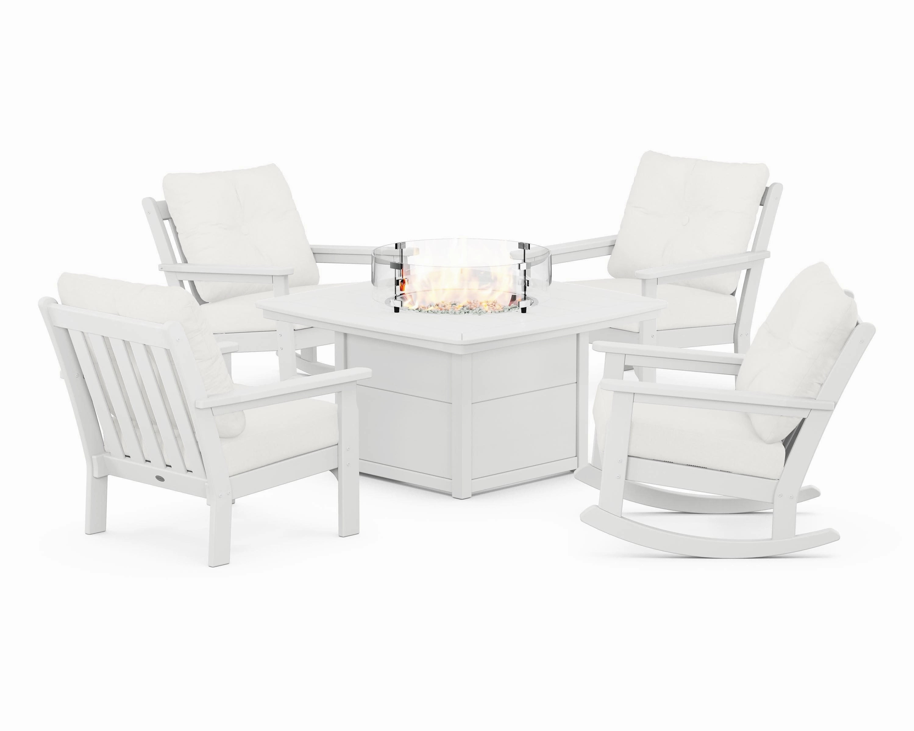 Vineyard 5-Piece Deep Seating Rocking Chair Conversation Set with Fire Pit Table