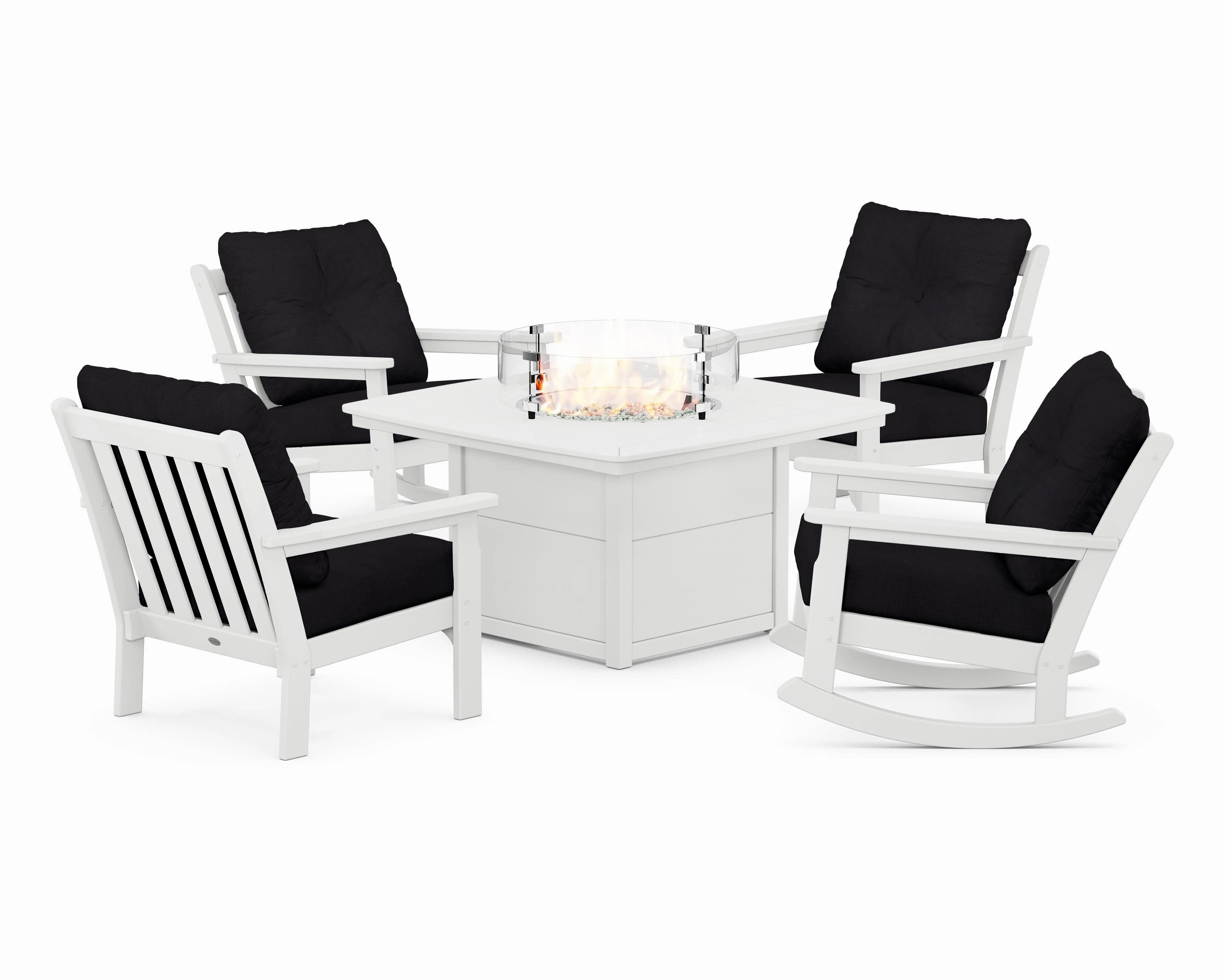 Vineyard 5-Piece Deep Seating Rocking Chair Conversation Set with Fire Pit Table