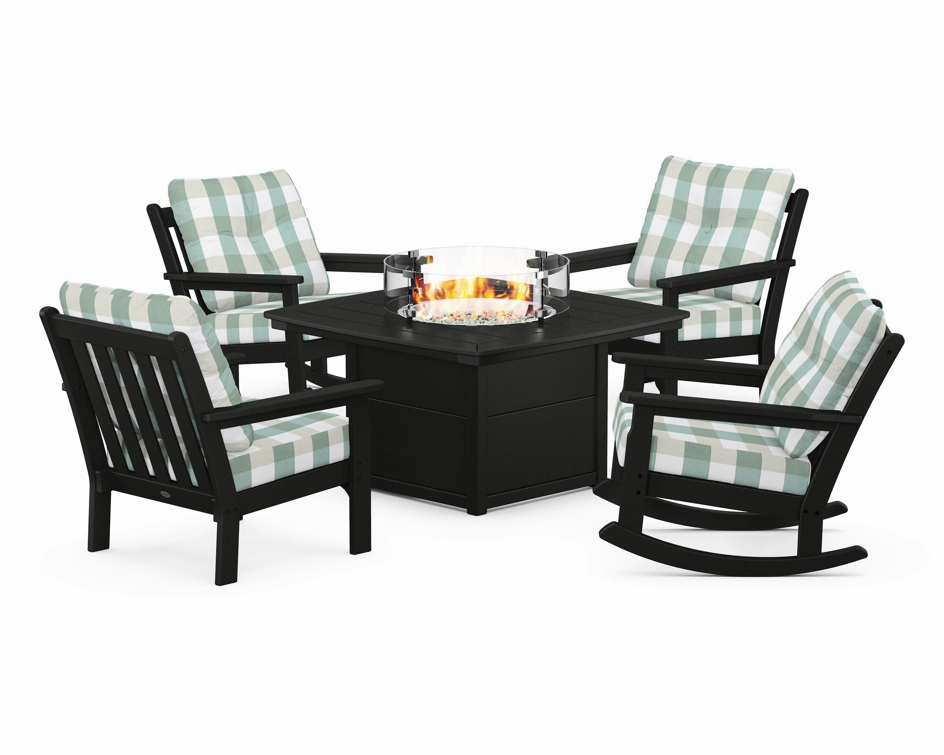 Vineyard 5-Piece Deep Seating Rocking Chair Conversation Set with Fire Pit Table