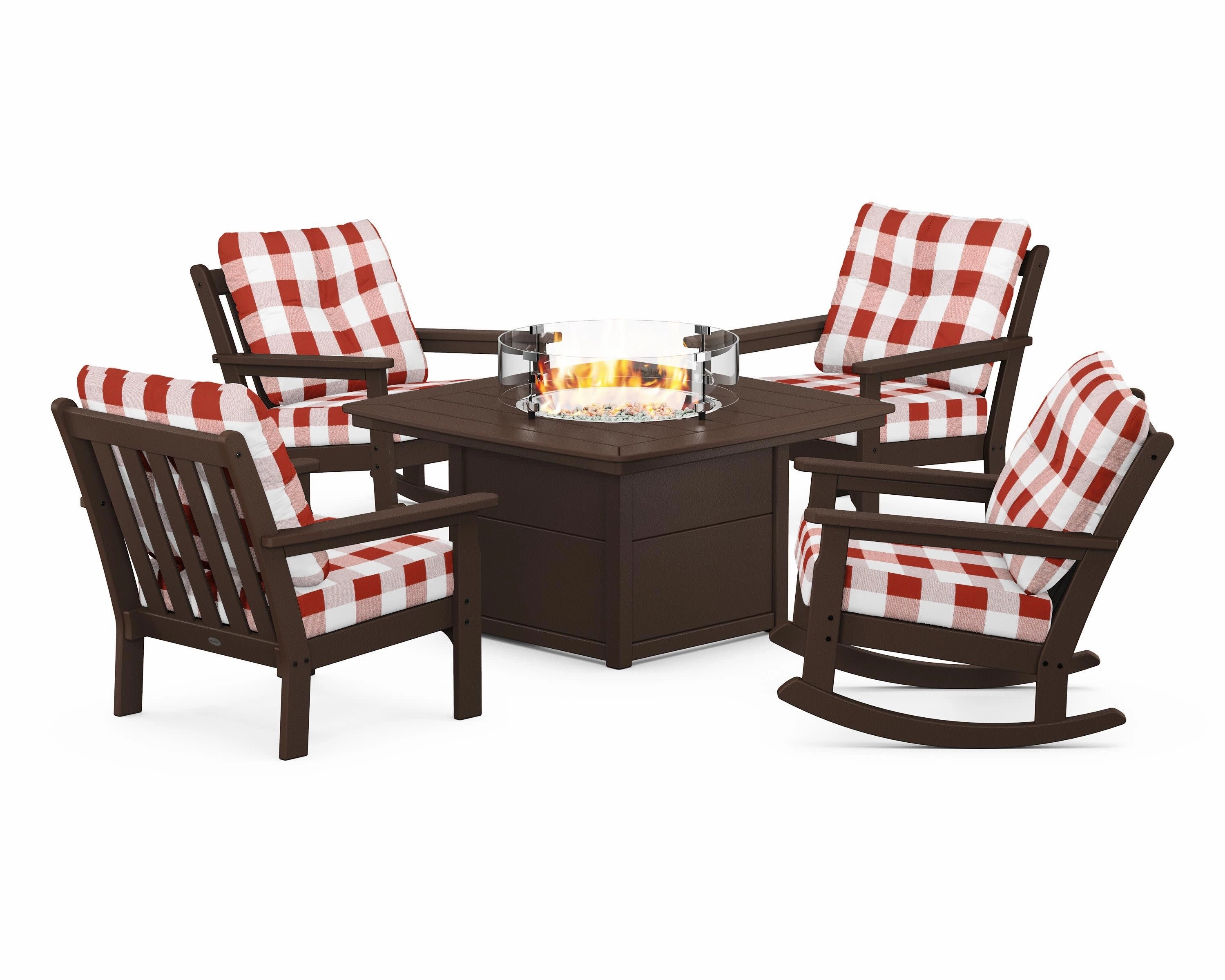 Vineyard 5-Piece Deep Seating Rocking Chair Conversation Set with Fire Pit Table