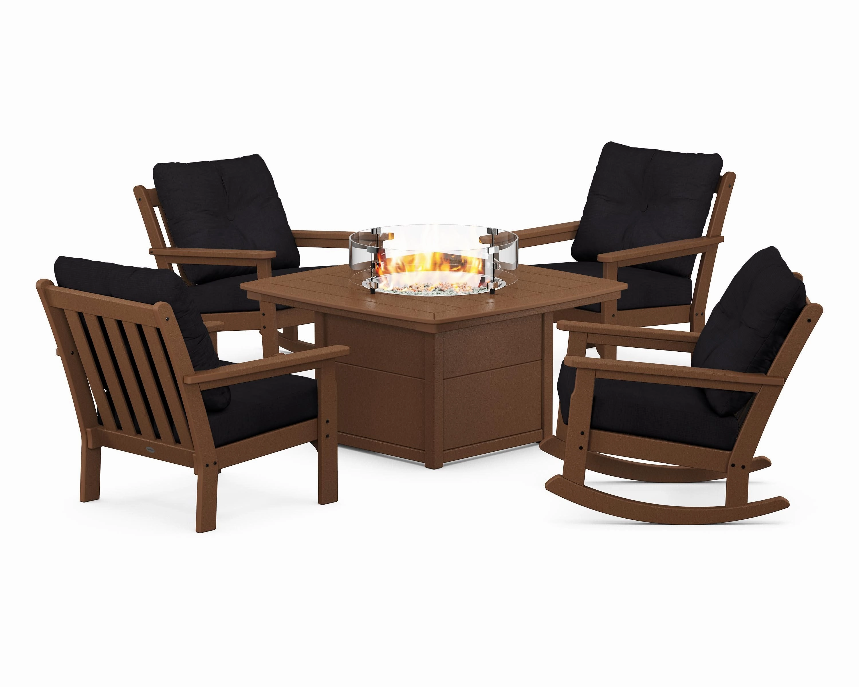 Vineyard 5-Piece Deep Seating Rocking Chair Conversation Set with Fire Pit Table
