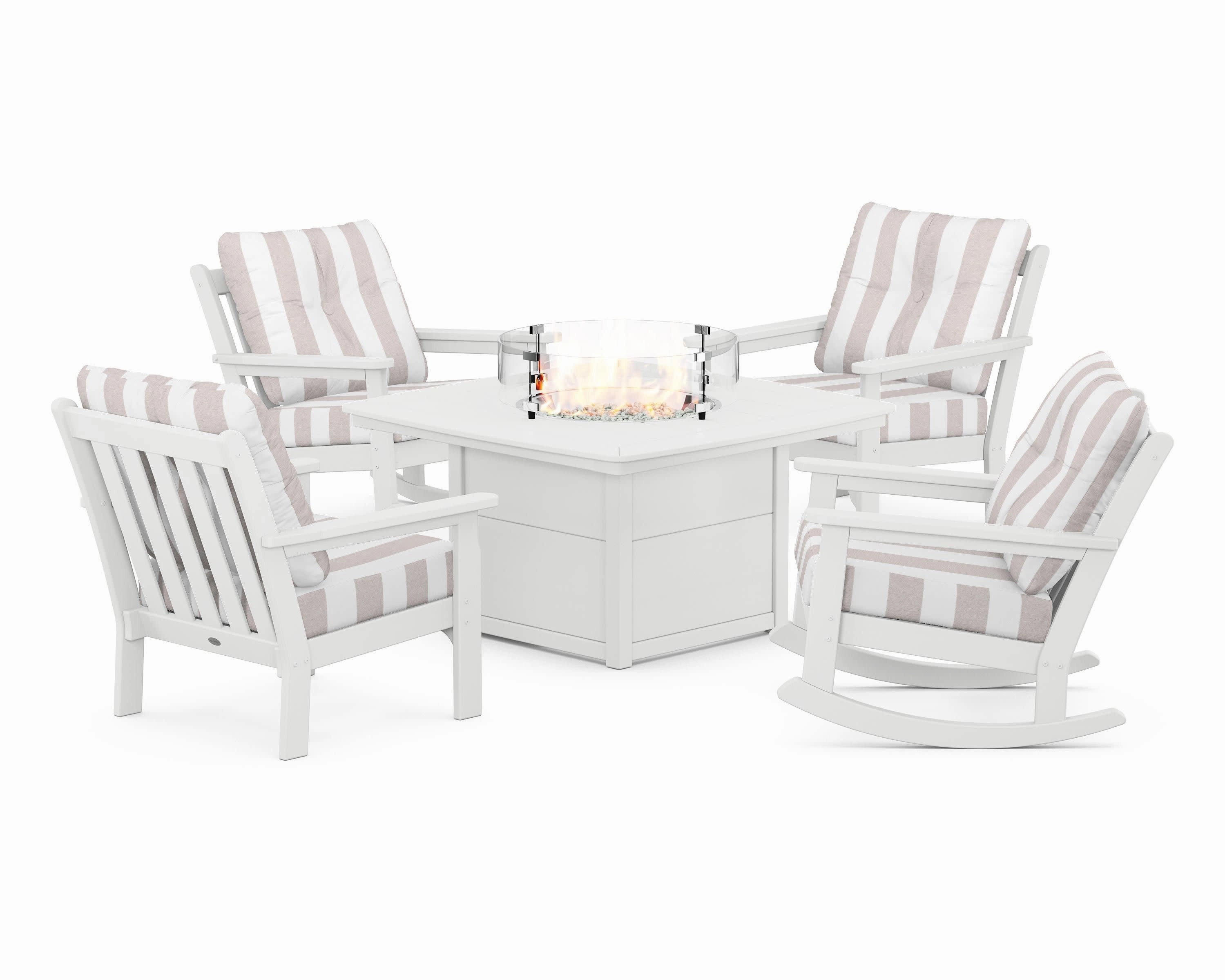 Vineyard 5-Piece Deep Seating Rocking Chair Conversation Set with Fire Pit Table