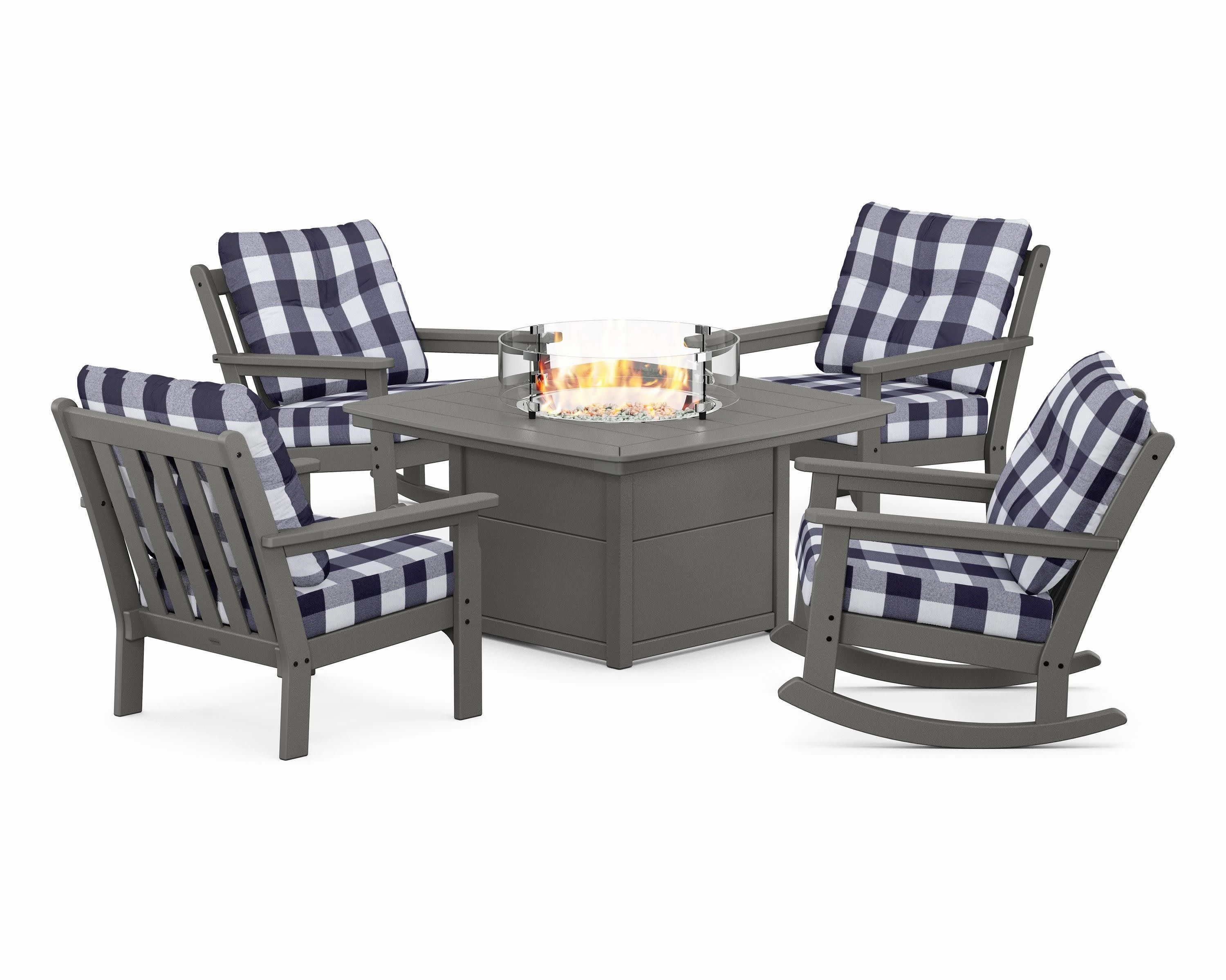 Vineyard 5-Piece Deep Seating Rocking Chair Conversation Set with Fire Pit Table