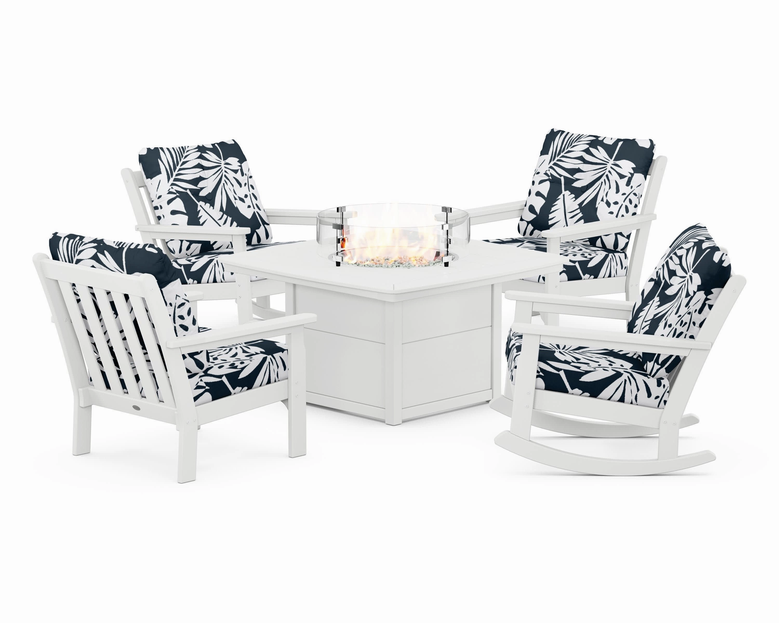 Vineyard 5-Piece Deep Seating Rocking Chair Conversation Set with Fire Pit Table