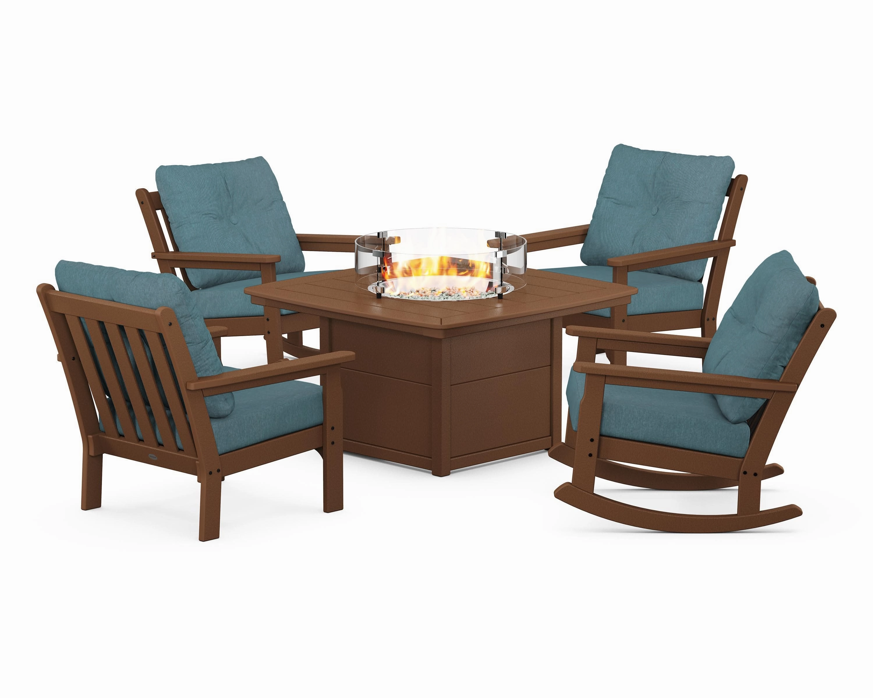 Vineyard 5-Piece Deep Seating Rocking Chair Conversation Set with Fire Pit Table