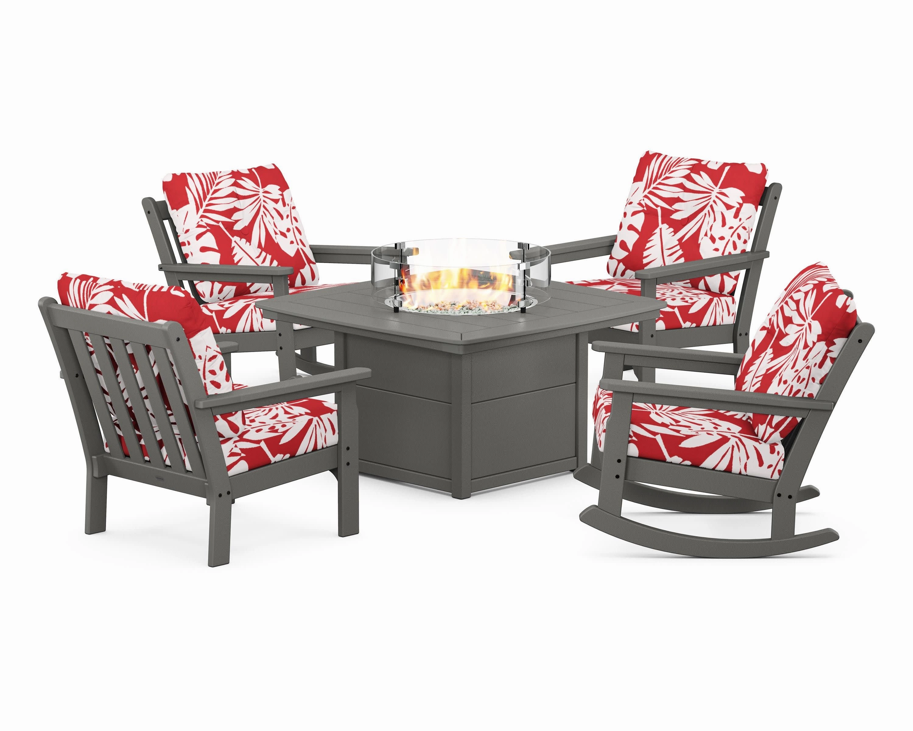Vineyard 5-Piece Deep Seating Rocking Chair Conversation Set with Fire Pit Table
