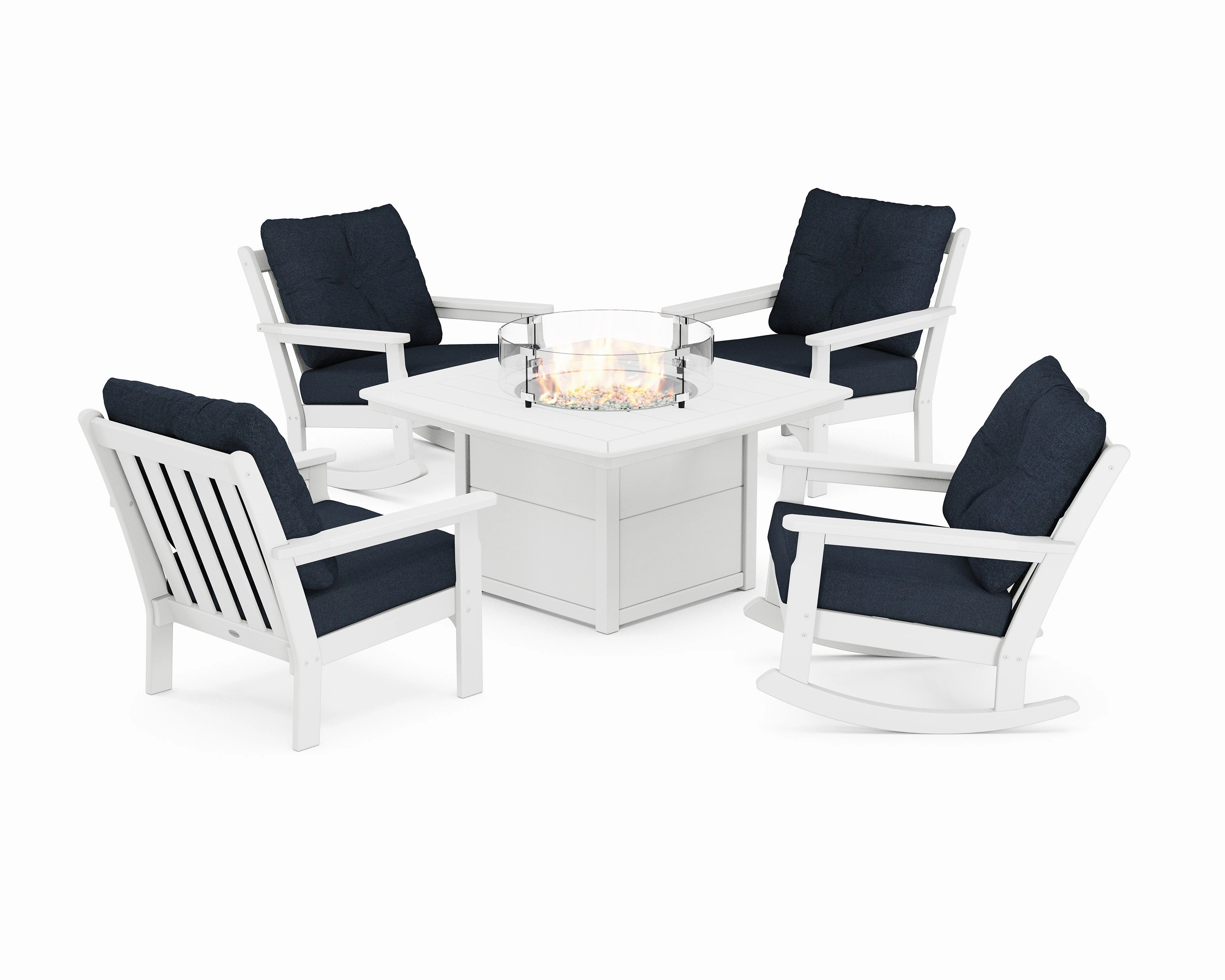 Vineyard 5-Piece Deep Seating Rocking Chair Conversation Set with Fire Pit Table