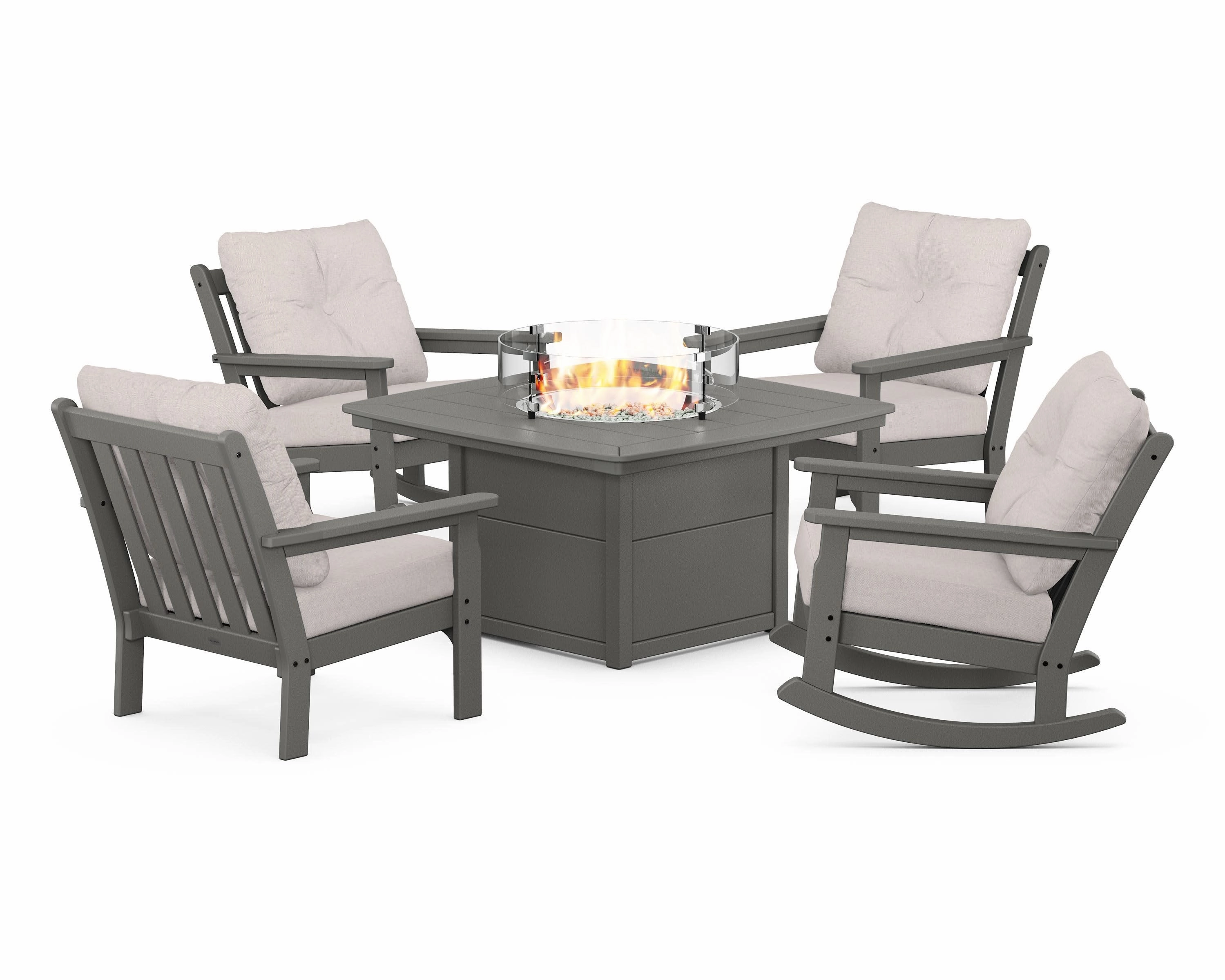 Vineyard 5-Piece Deep Seating Rocking Chair Conversation Set with Fire Pit Tableoutdoor patio dining furniture set