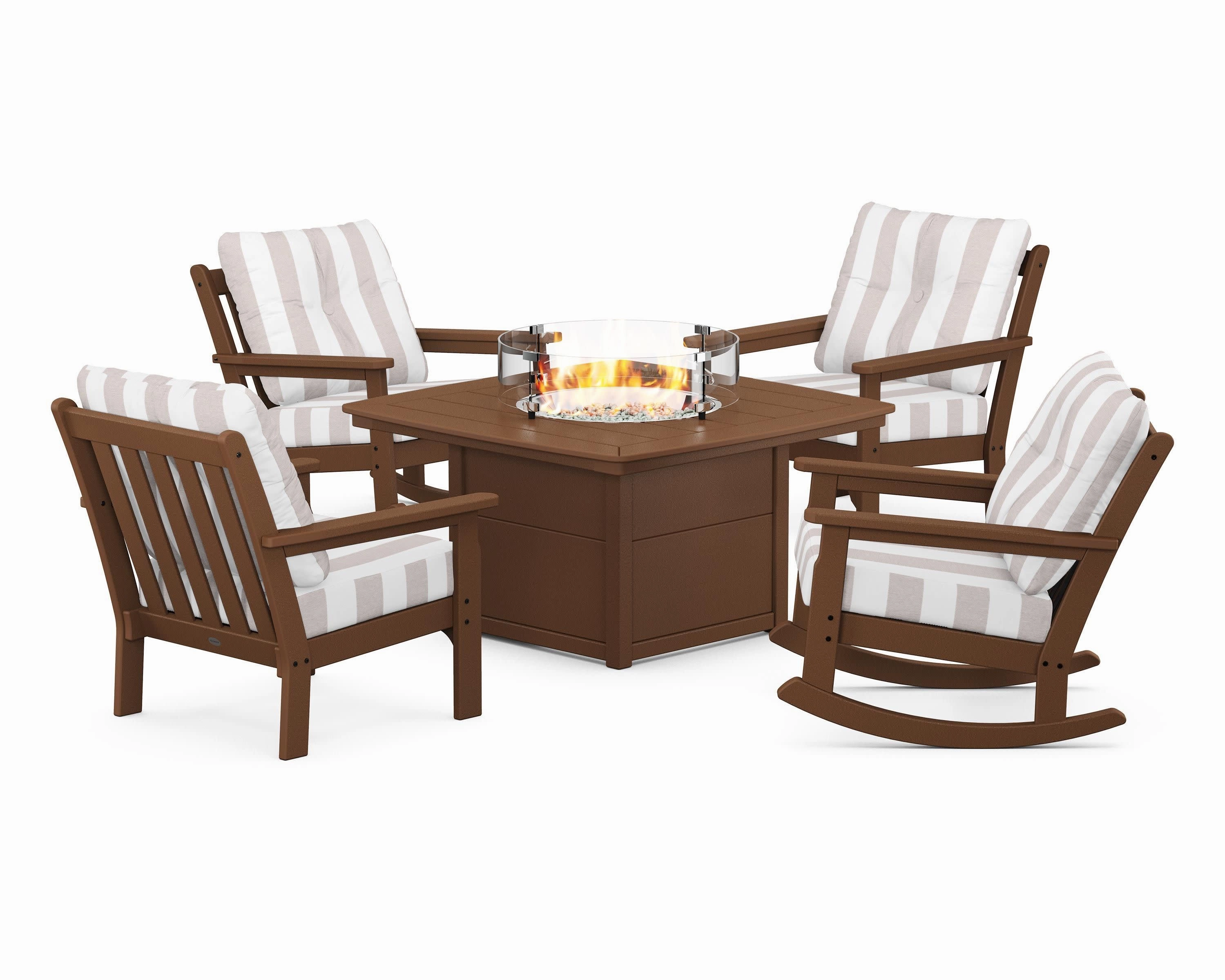 Vineyard 5-Piece Deep Seating Rocking Chair Conversation Set with Fire Pit Table