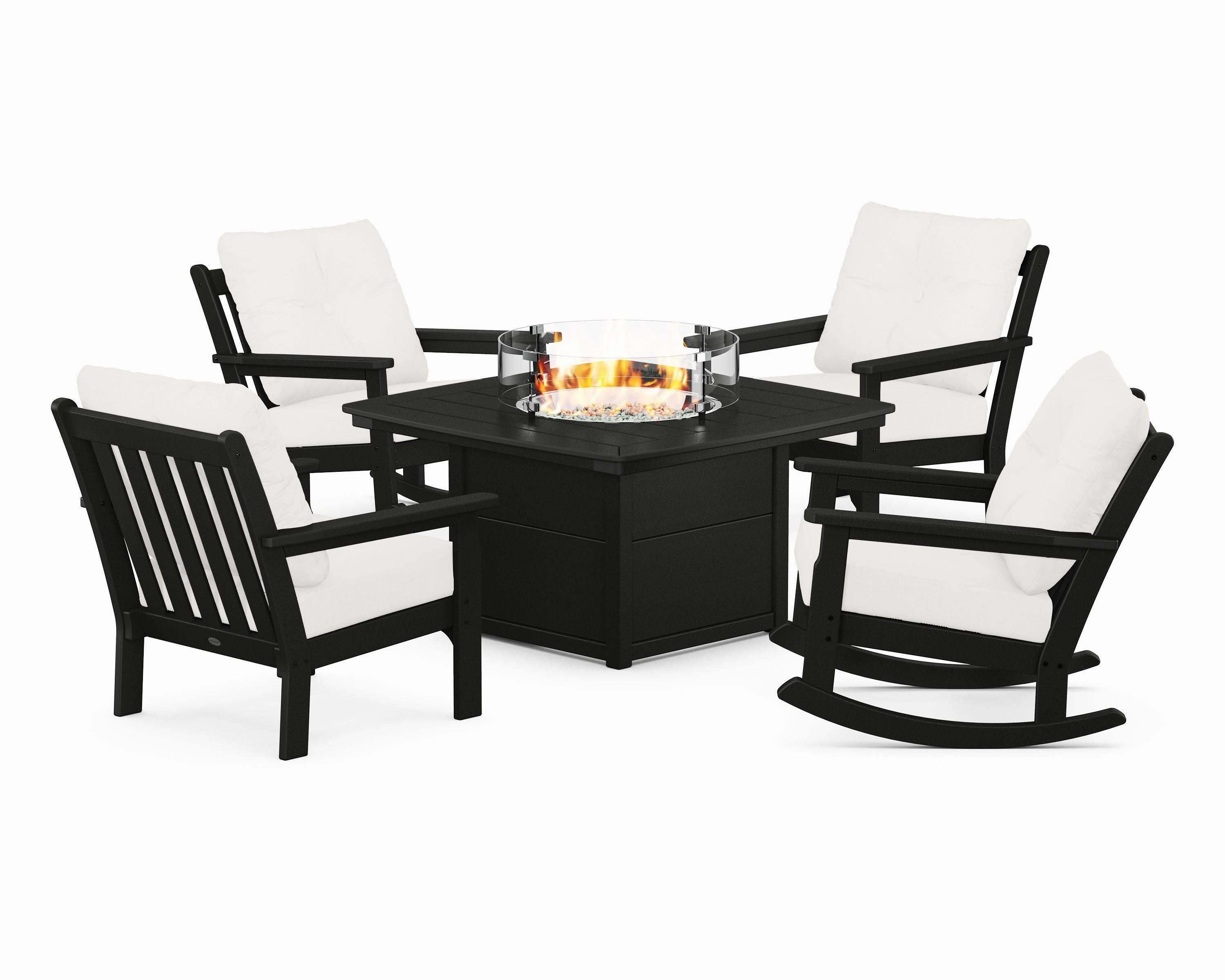 Vineyard 5-Piece Deep Seating Rocking Chair Conversation Set with Fire Pit Table
