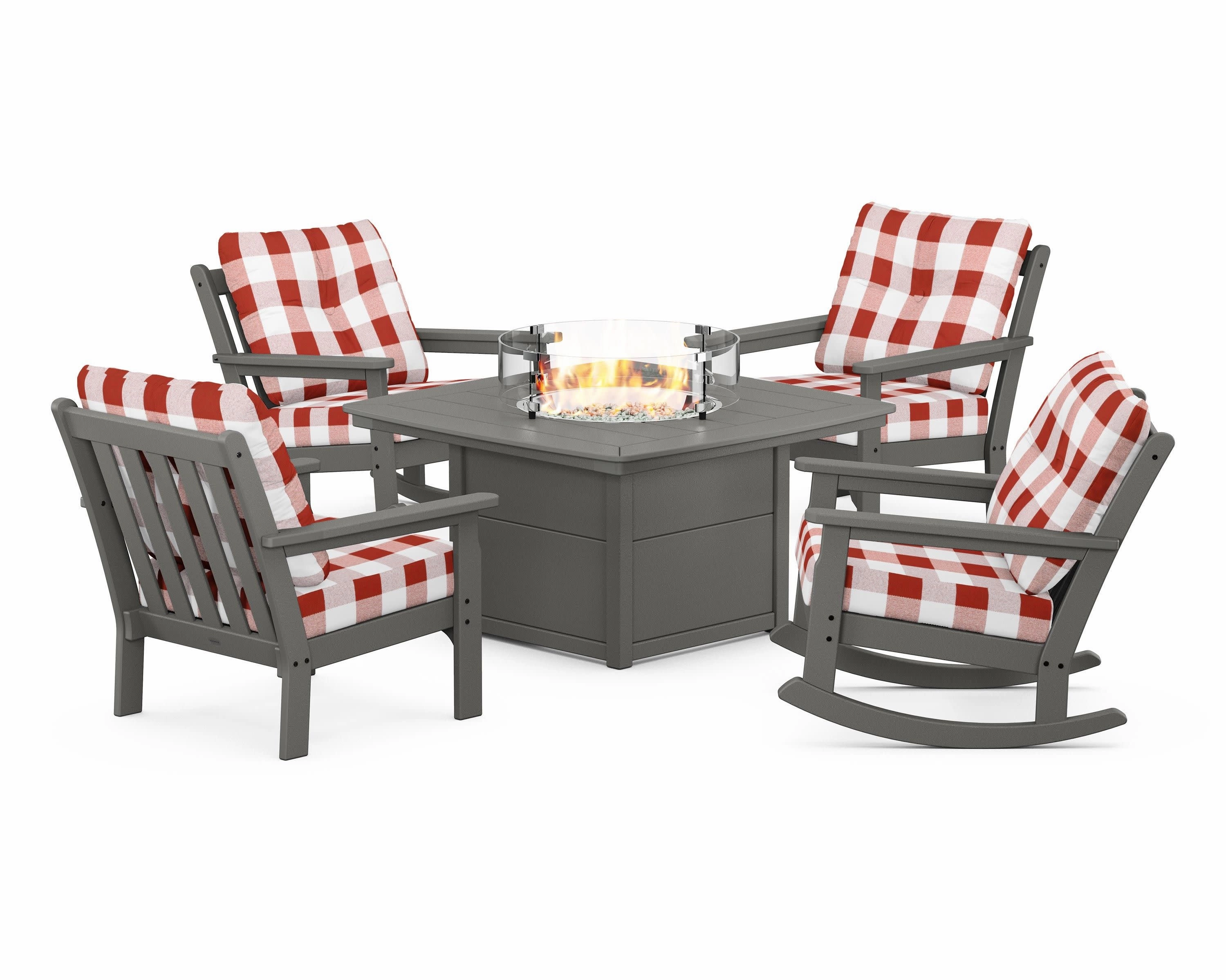 Vineyard 5-Piece Deep Seating Rocking Chair Conversation Set with Fire Pit Table