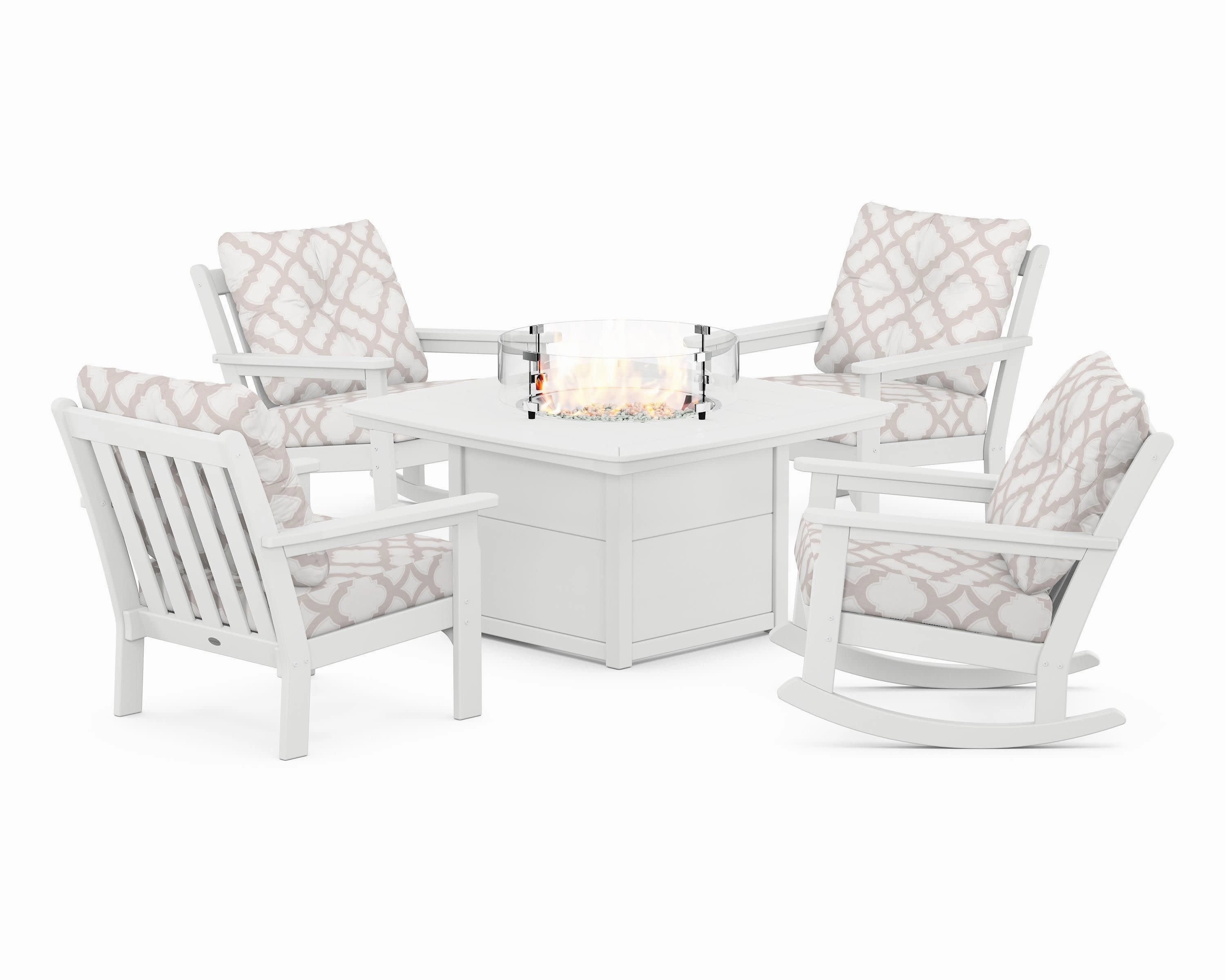 Vineyard 5-Piece Deep Seating Rocking Chair Conversation Set with Fire Pit Table