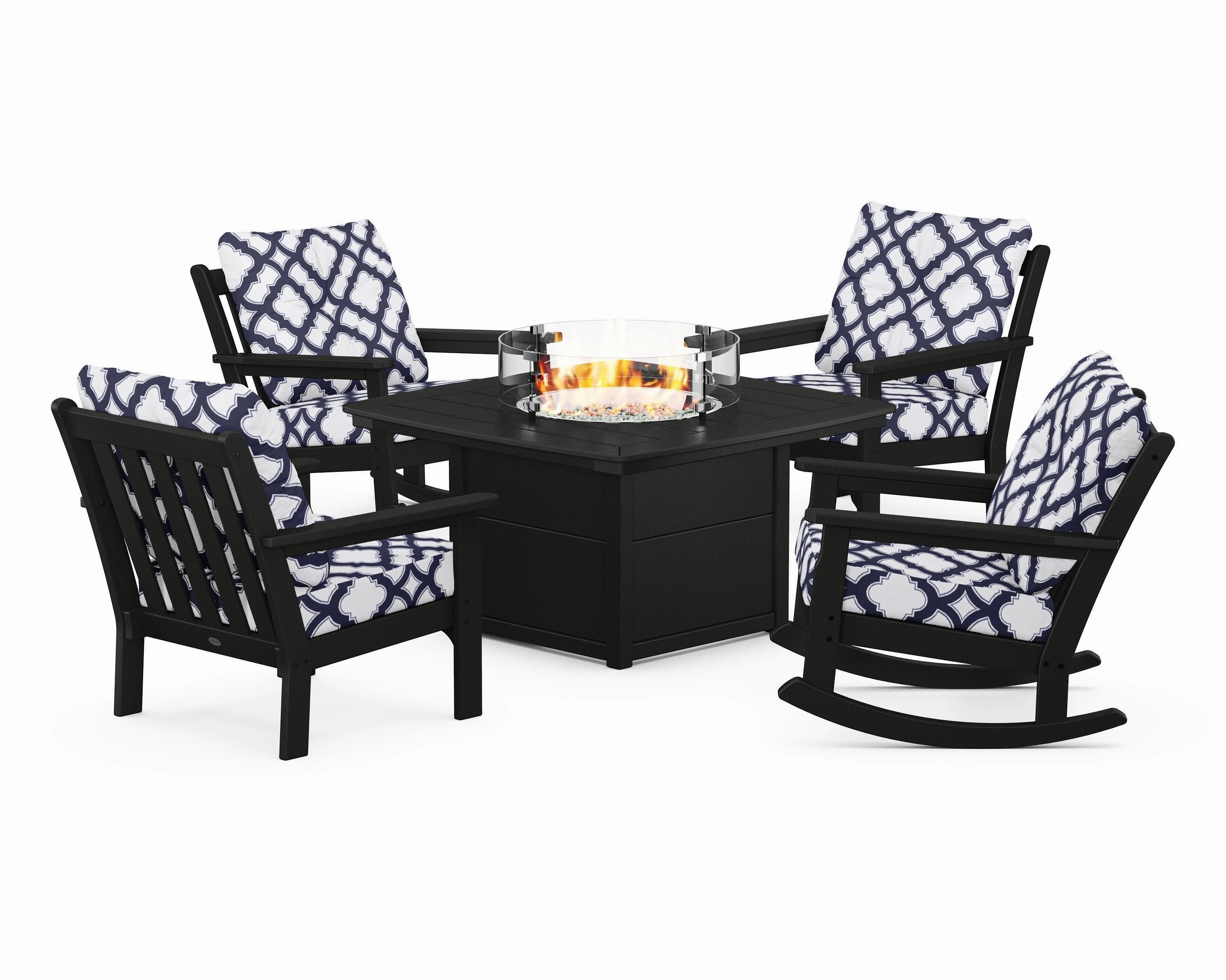 Vineyard 5-Piece Deep Seating Rocking Chair Conversation Set with Fire Pit Table