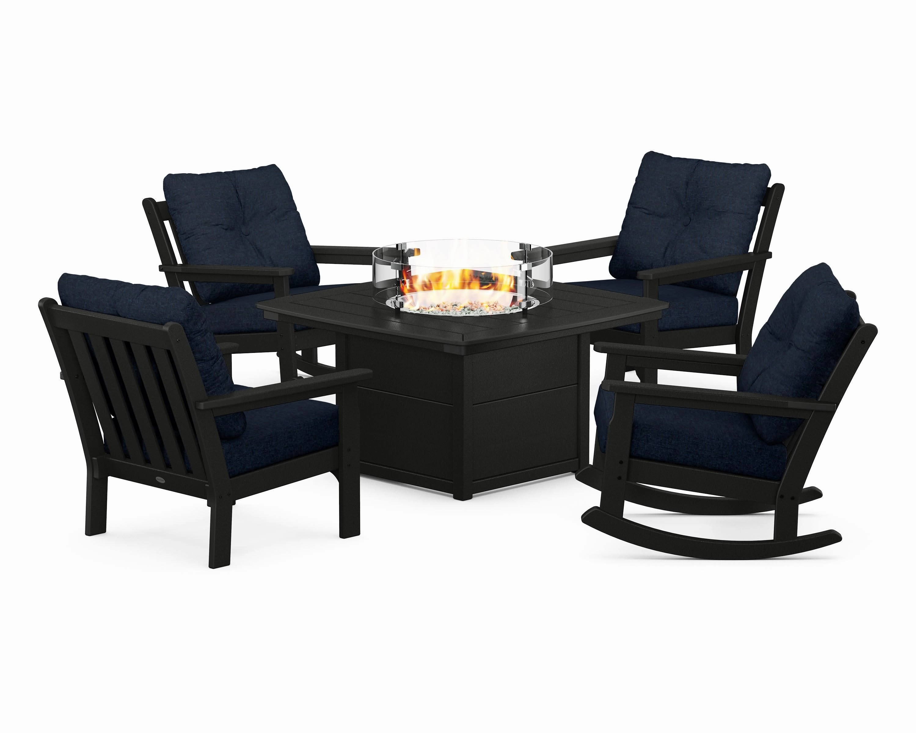 Vineyard 5-Piece Deep Seating Rocking Chair Conversation Set with Fire Pit Table