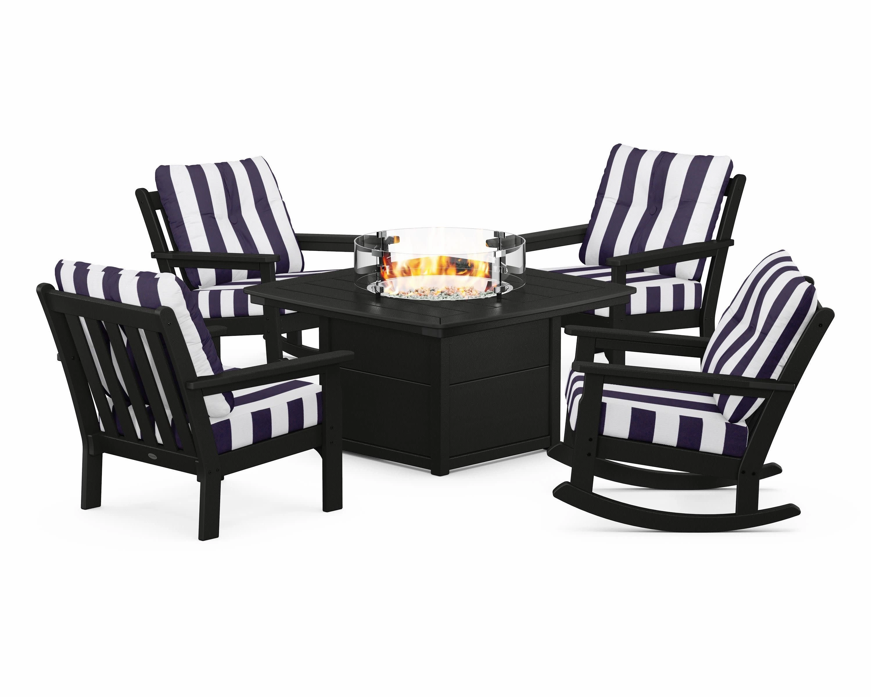 Vineyard 5-Piece Deep Seating Rocking Chair Conversation Set with Fire Pit Table