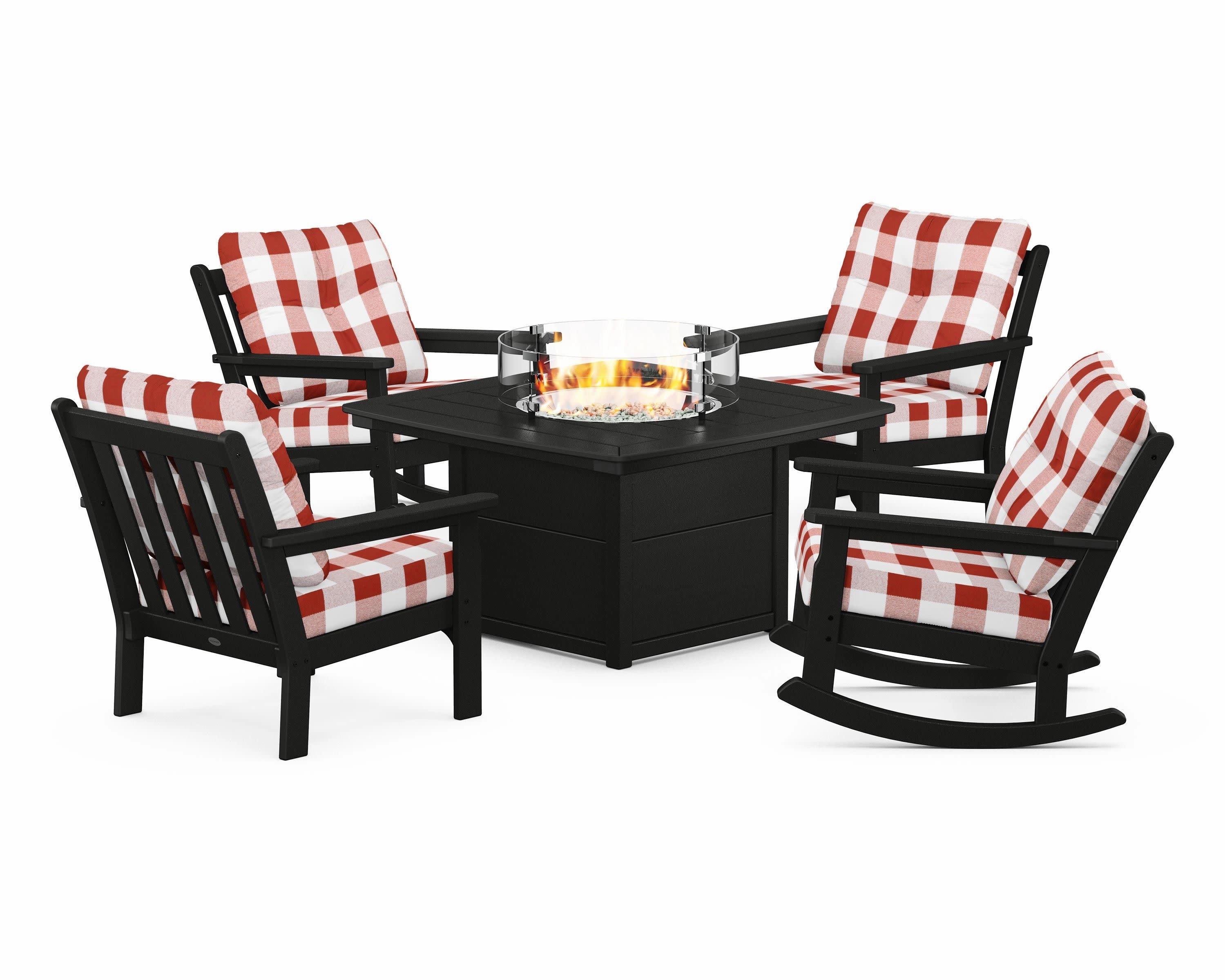 Vineyard 5-Piece Deep Seating Rocking Chair Conversation Set with Fire Pit Table